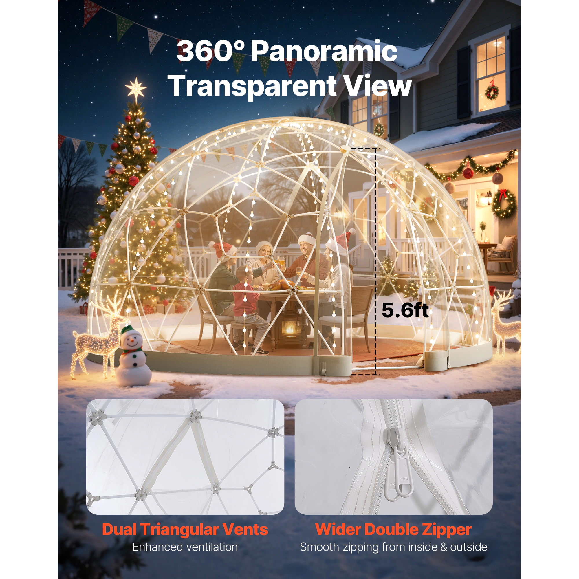 HONGGE Garden Dome Igloo Outdoor Clear Bubble Tent for Weatherproof Geodesic Dome Greenhouse with Window PVC Igloo Tent