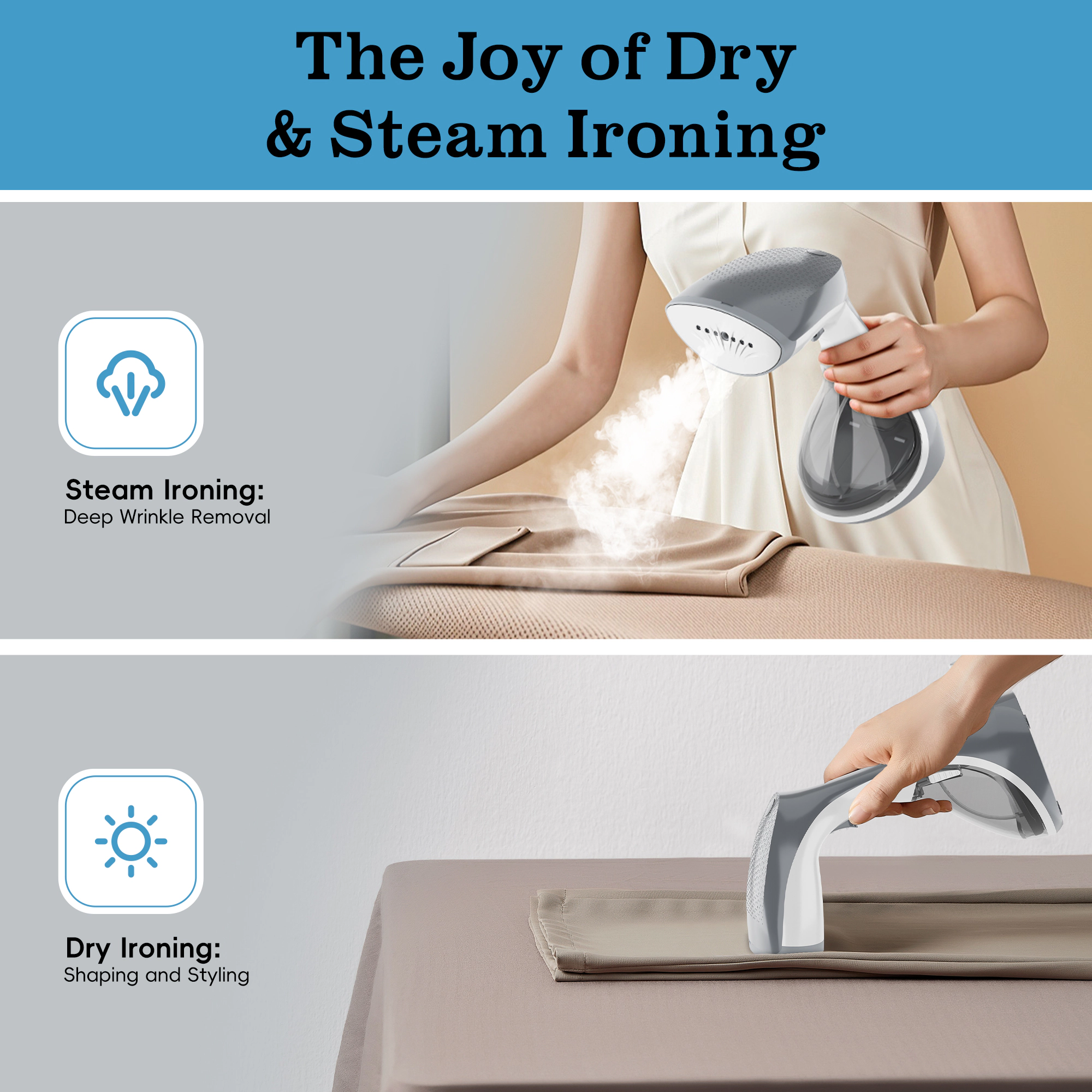 WHALL - Portable Handheld Steamer & Iron with 1200W Quick Heat, Steam and Dry Modes, Wrinkle Remover, Brush Attachment
