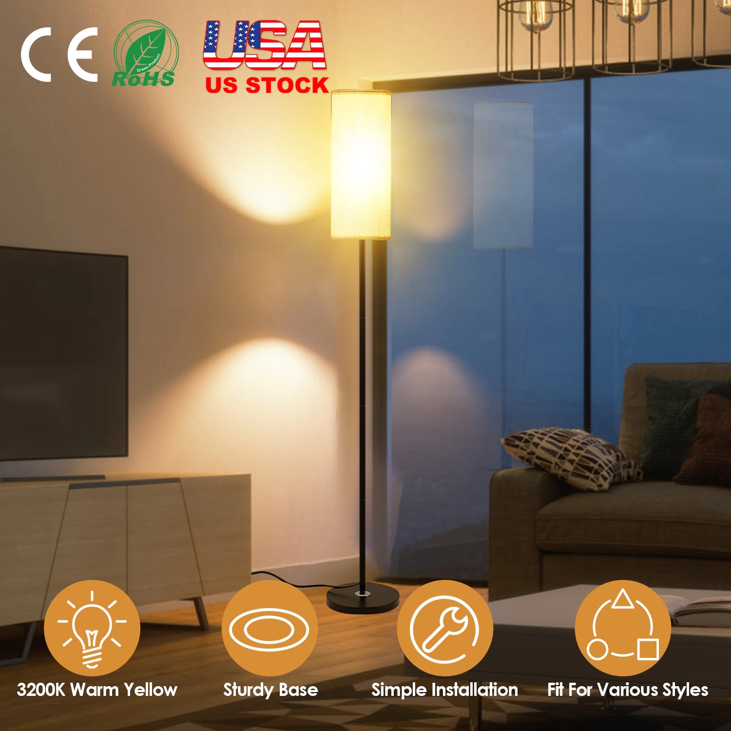 GBruno Fabric Shade Floor Lamp With Foot Switch