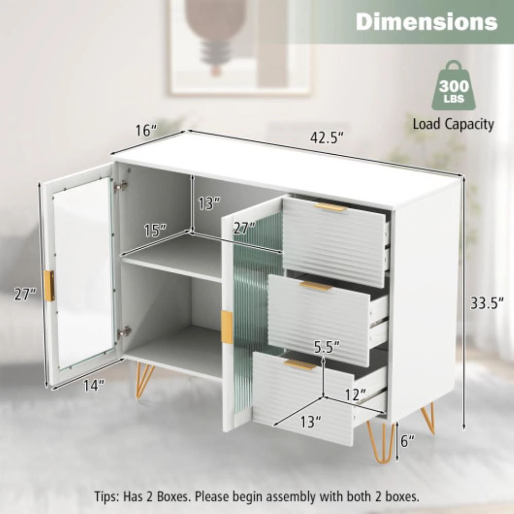 Hivvago Modern Sideboard Buffet Cabinet With 2 Doors And 3 Drawers For Living Room Dining Room-White