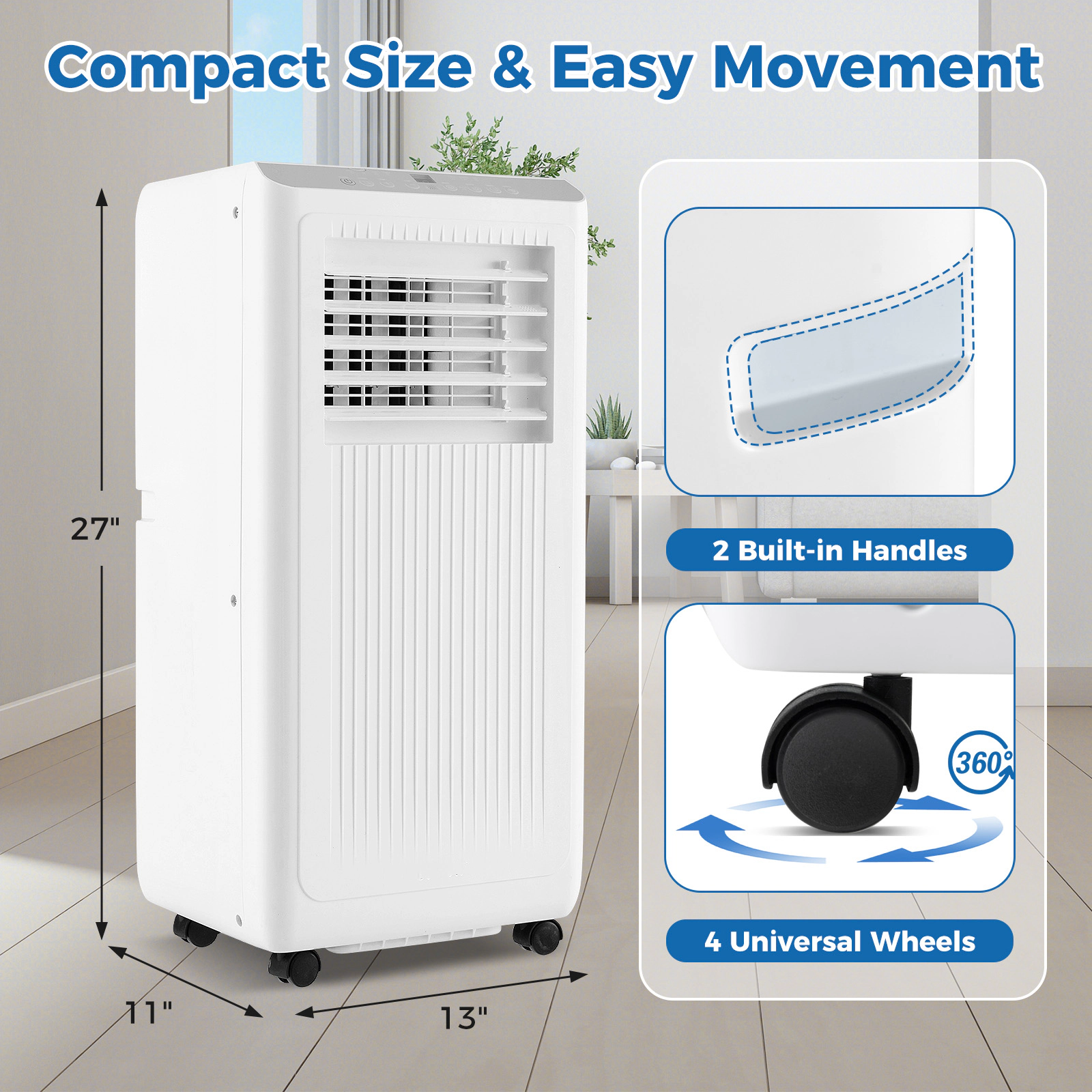 SUGIFT 10000-BTU 350-sq ft Portable Air Conditioner with 120-Degree Auto Swing Dehumidifier and Fan Mode