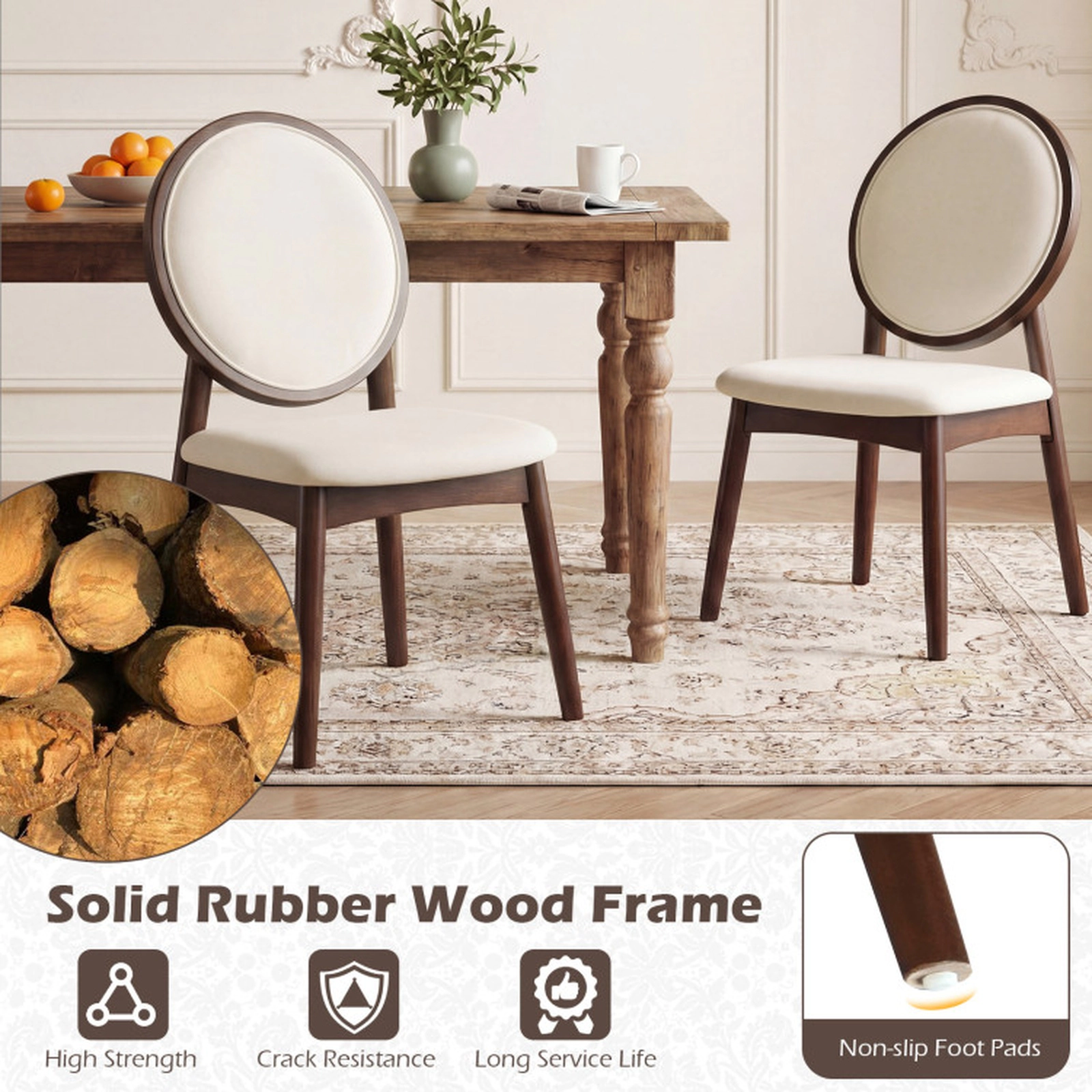 SUGIFT Set of 2 Beige Upholstered Dining Chairs with Linen Padded Seat 18.5-in W 35-in H 330-lb Per Chair