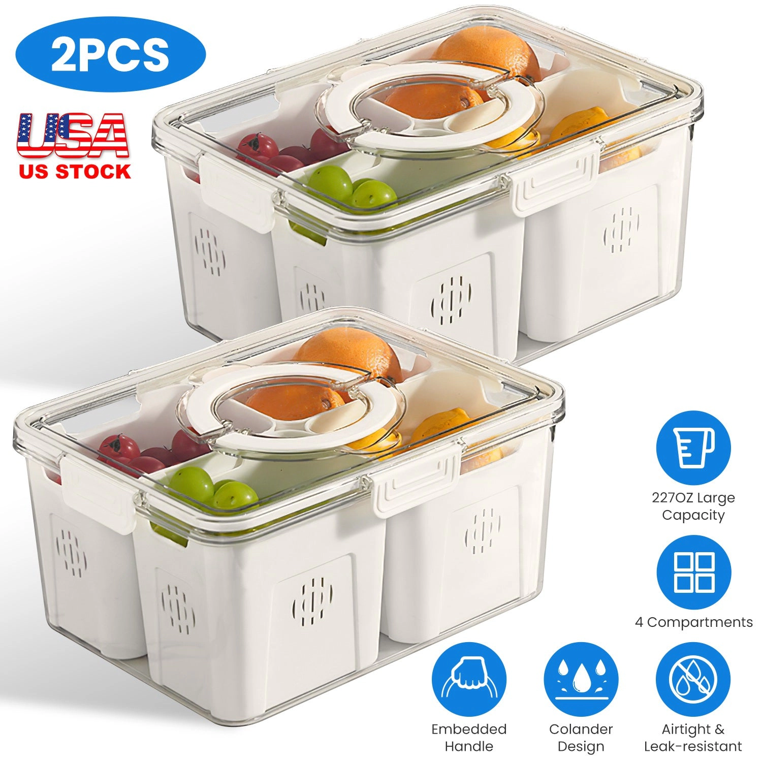 GBruno 2-Pc 4-Compartment Fruit Storage Containers