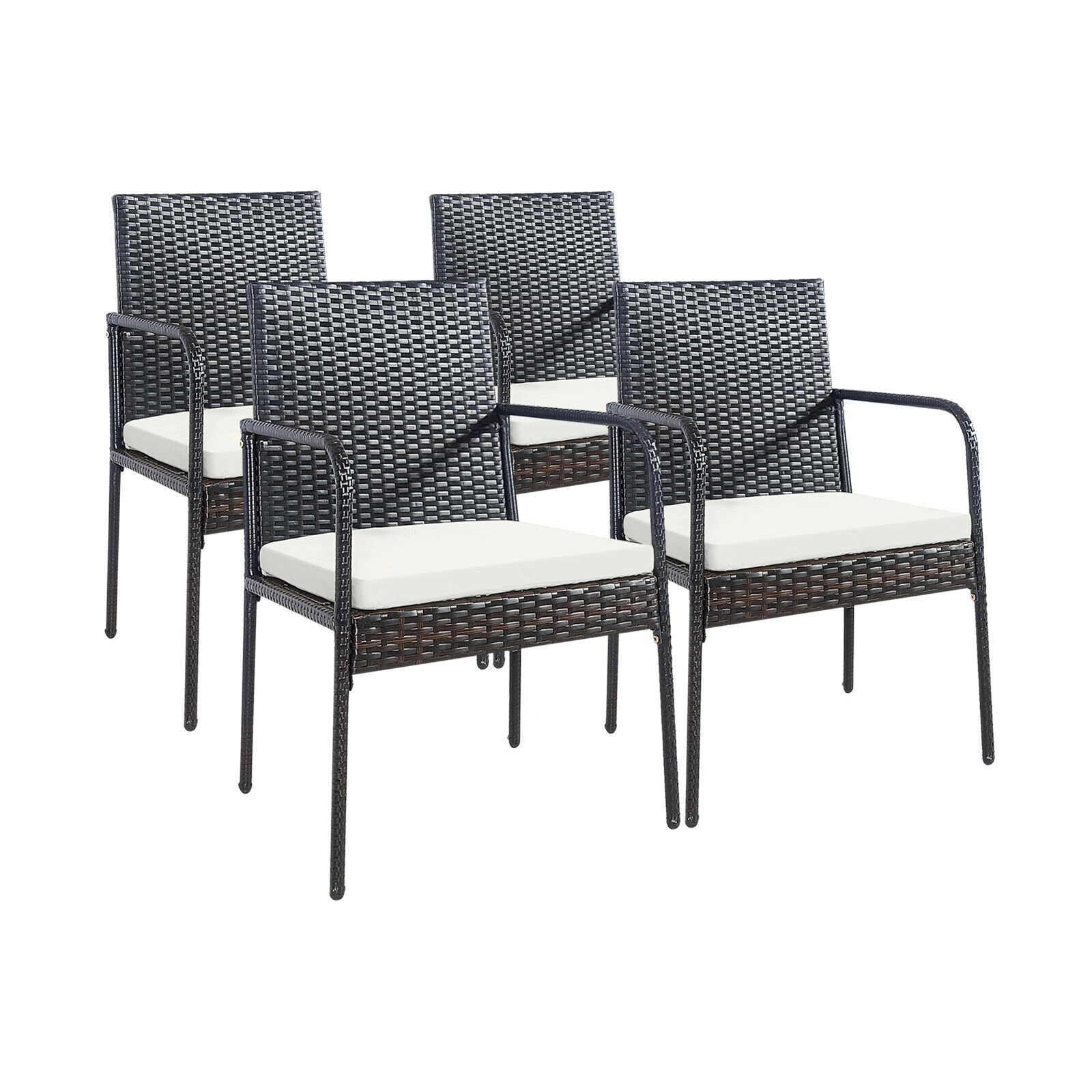 LJG 4 Pieces Patio Wicker Rattan Dining Set with Comfy Cushions