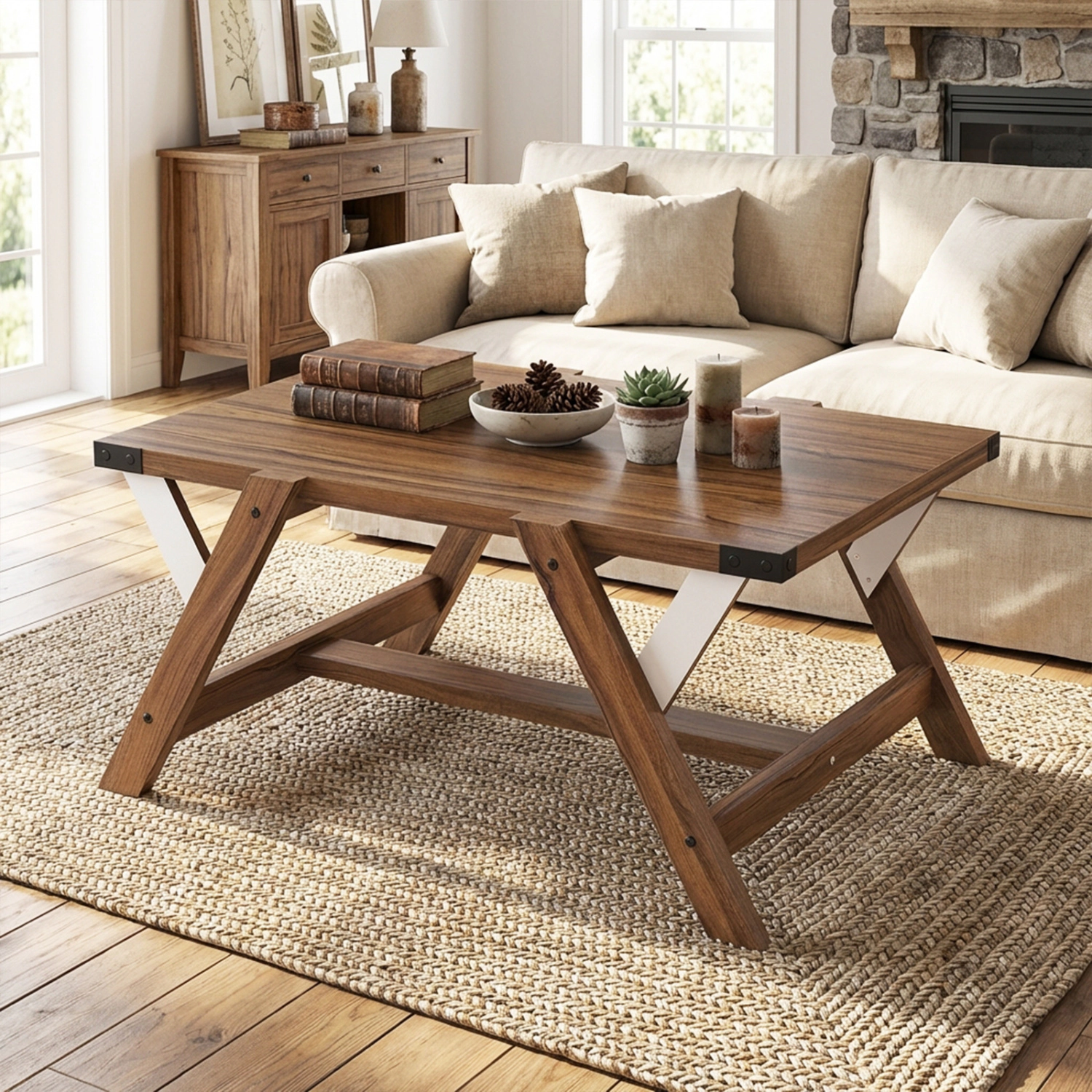 LJG Farmhouse Center Table with Decorative Nailhead Accents for Living Room