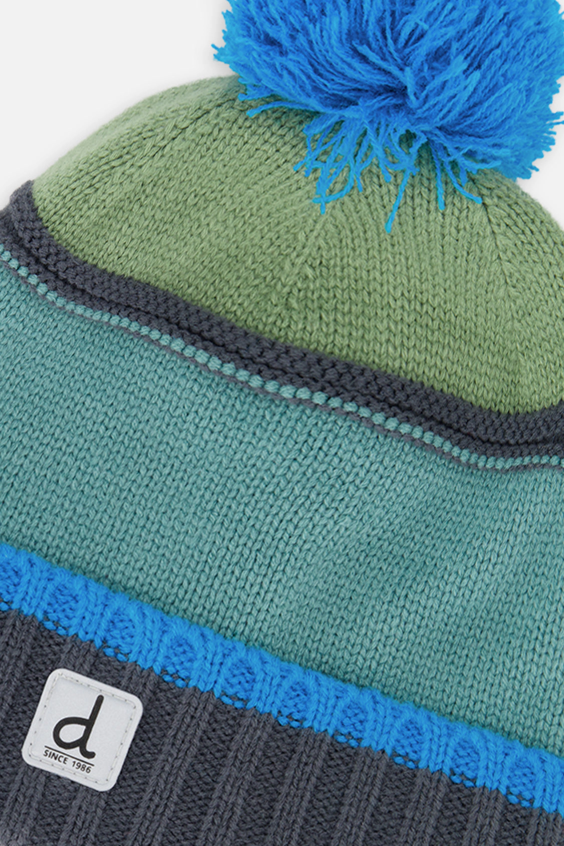 Deux par Boys Textured Striped Winter Knit Hat with Pompom
