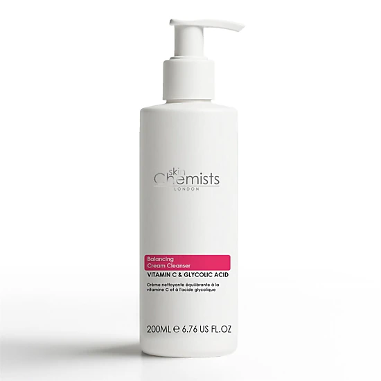 skinChemists Balancing Vitamin C & Glycolic Acid Cream Cleanser 200ml - For Acne, Blemishes & Large Pores