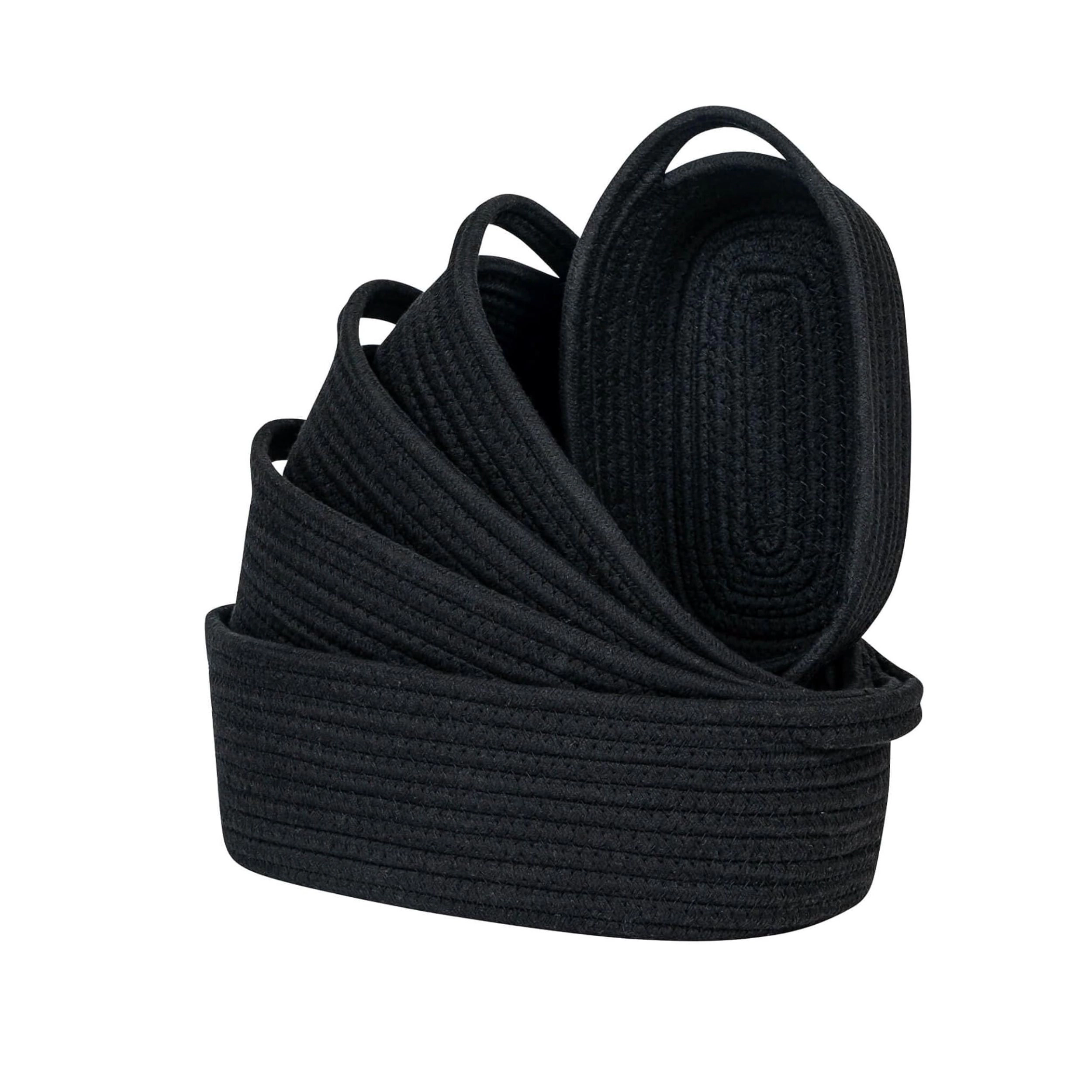 Stock Preferred Pack of 5 Cotton Rope Storage Baskets with Handles for Shelves and Countertops