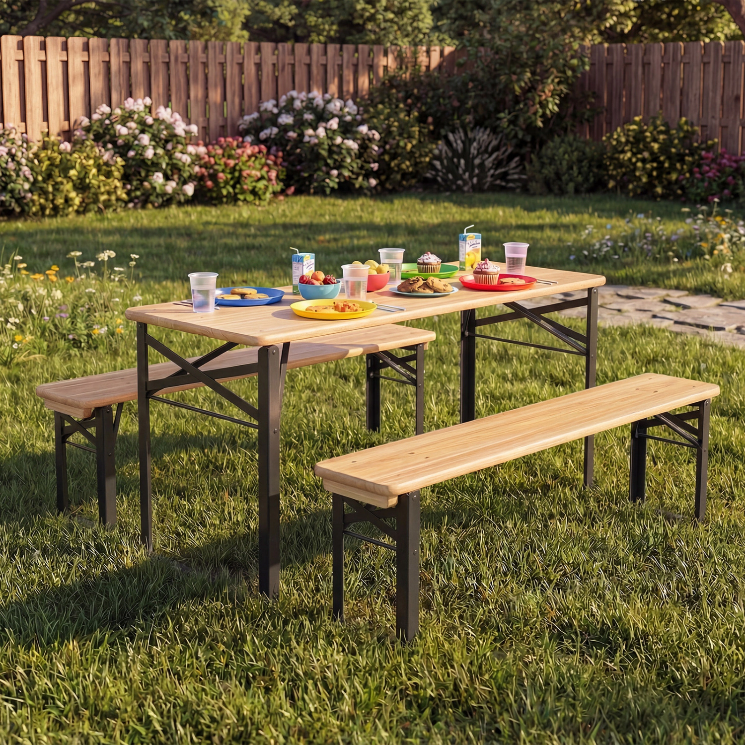 Hivvago 43.5 Inch Folding Kids Picnic Table & Bench Set No Assembly Wooden Toddler