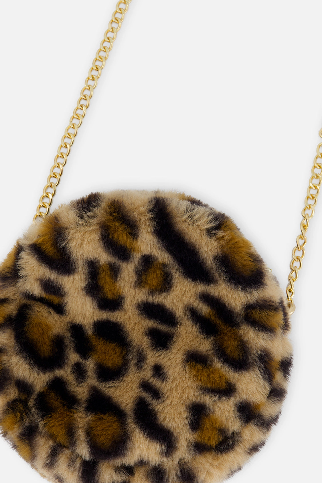 Deux par Deux Girls Faux Fur Leopard Print Round Shoulder Bag