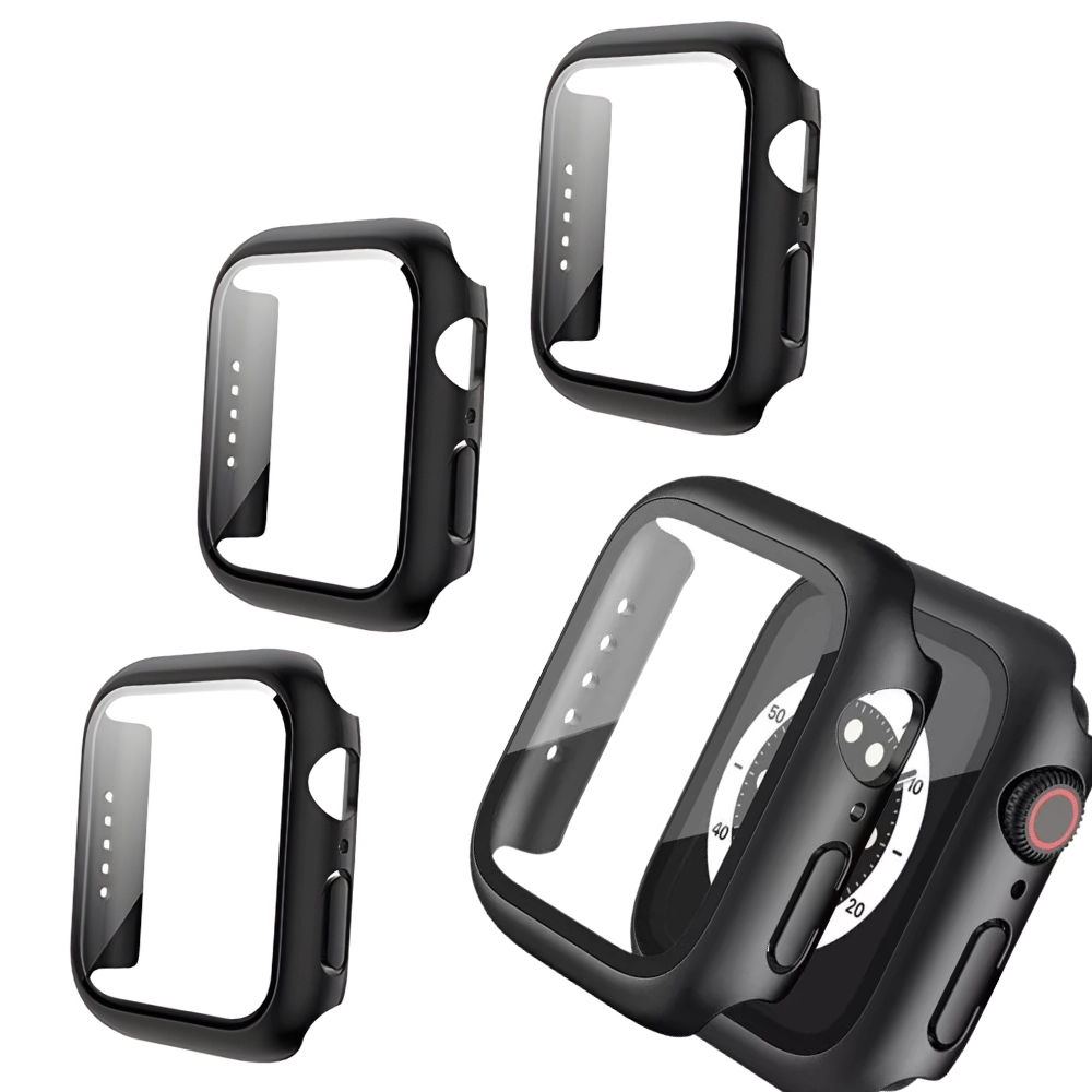 Qixxronics 3-PACK For Apple Watch 44mm Series 4 Case, with Built-in Glass Screen Protector