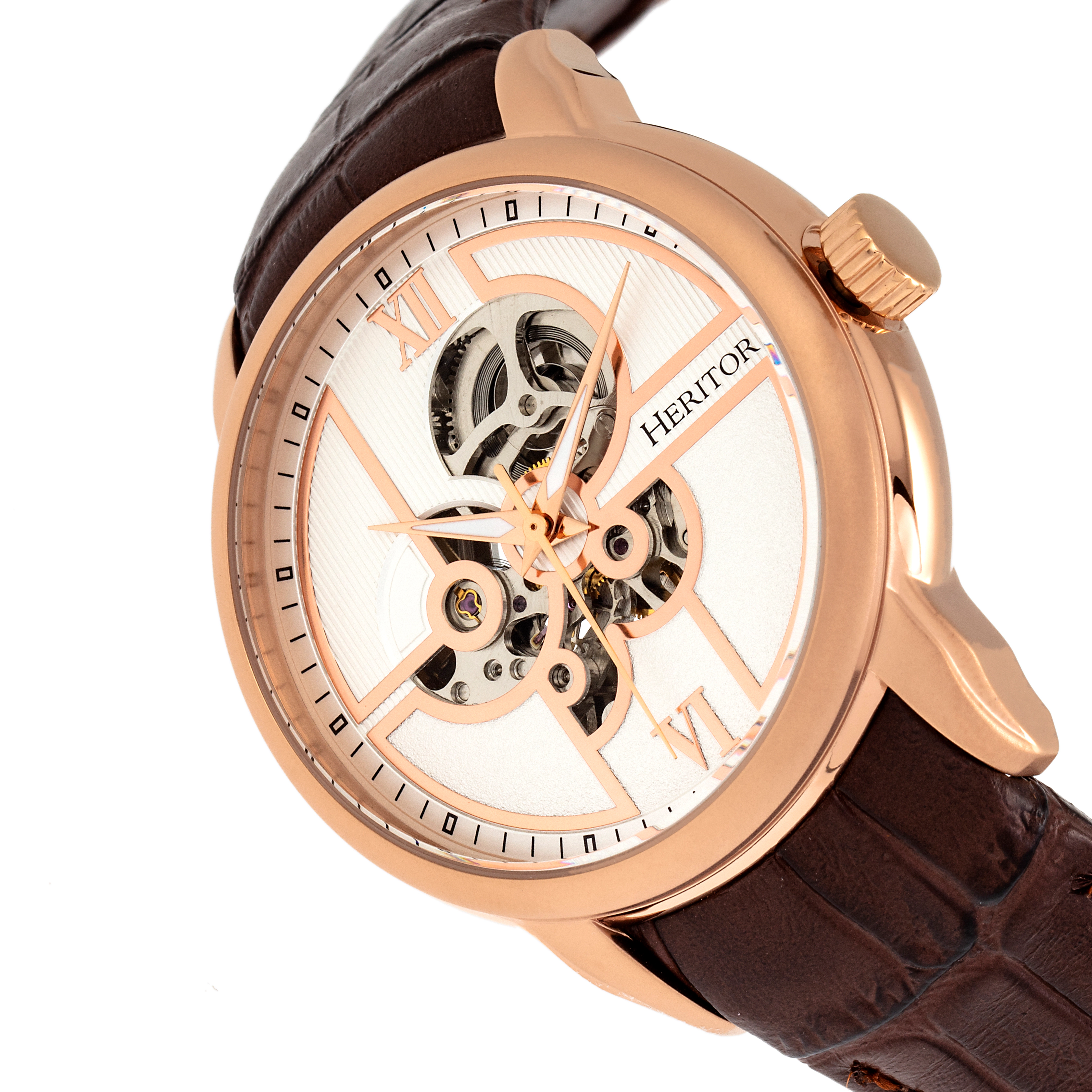 Heritor Automatic Sanford Semi-Skeleton Leather-Band Watch