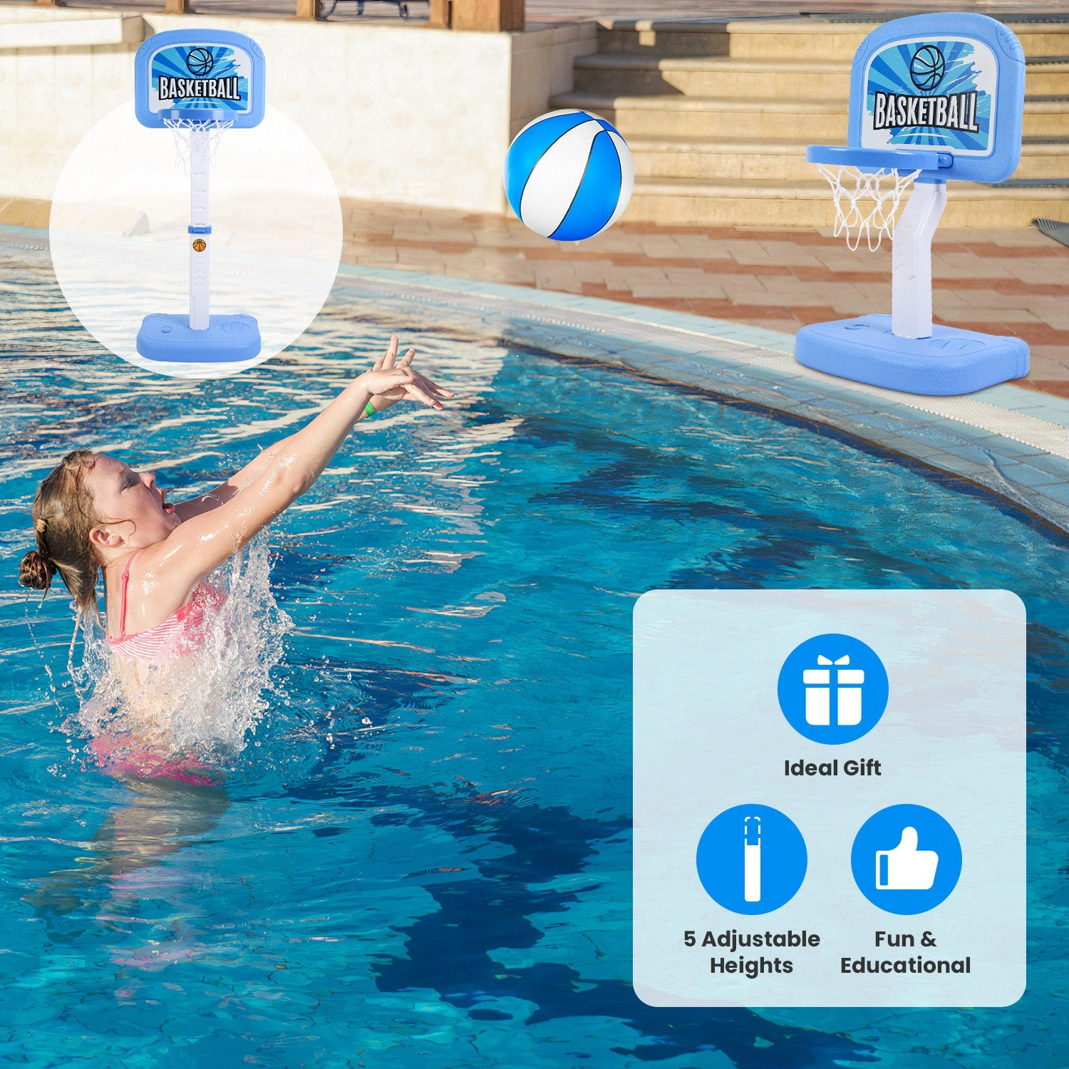 GBruno 2-in-1 Adjustable Poolside Basketball Set