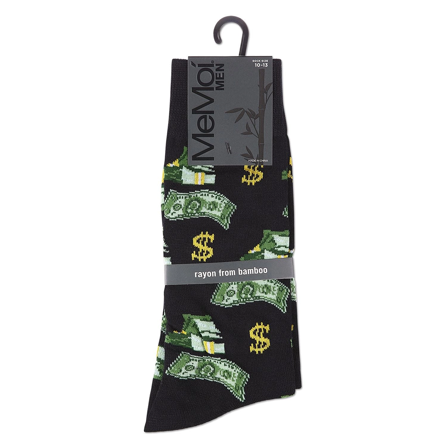 MeMoi Money Bags Cash Print Bamboo Blend Men's Crew Socks