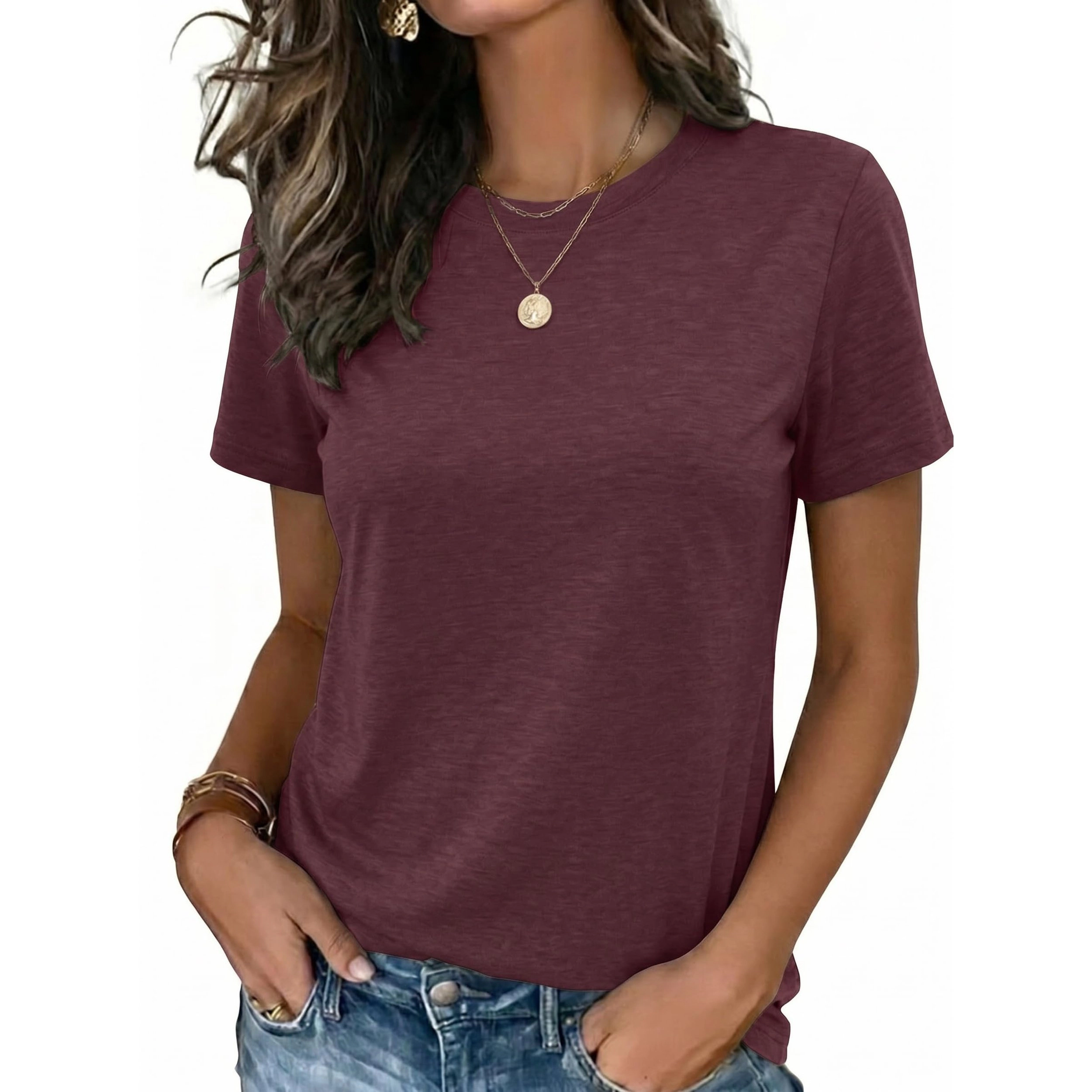 Zeagoo Women's Deep V-Neck Short Sleeve Loose Fit T-Shirt