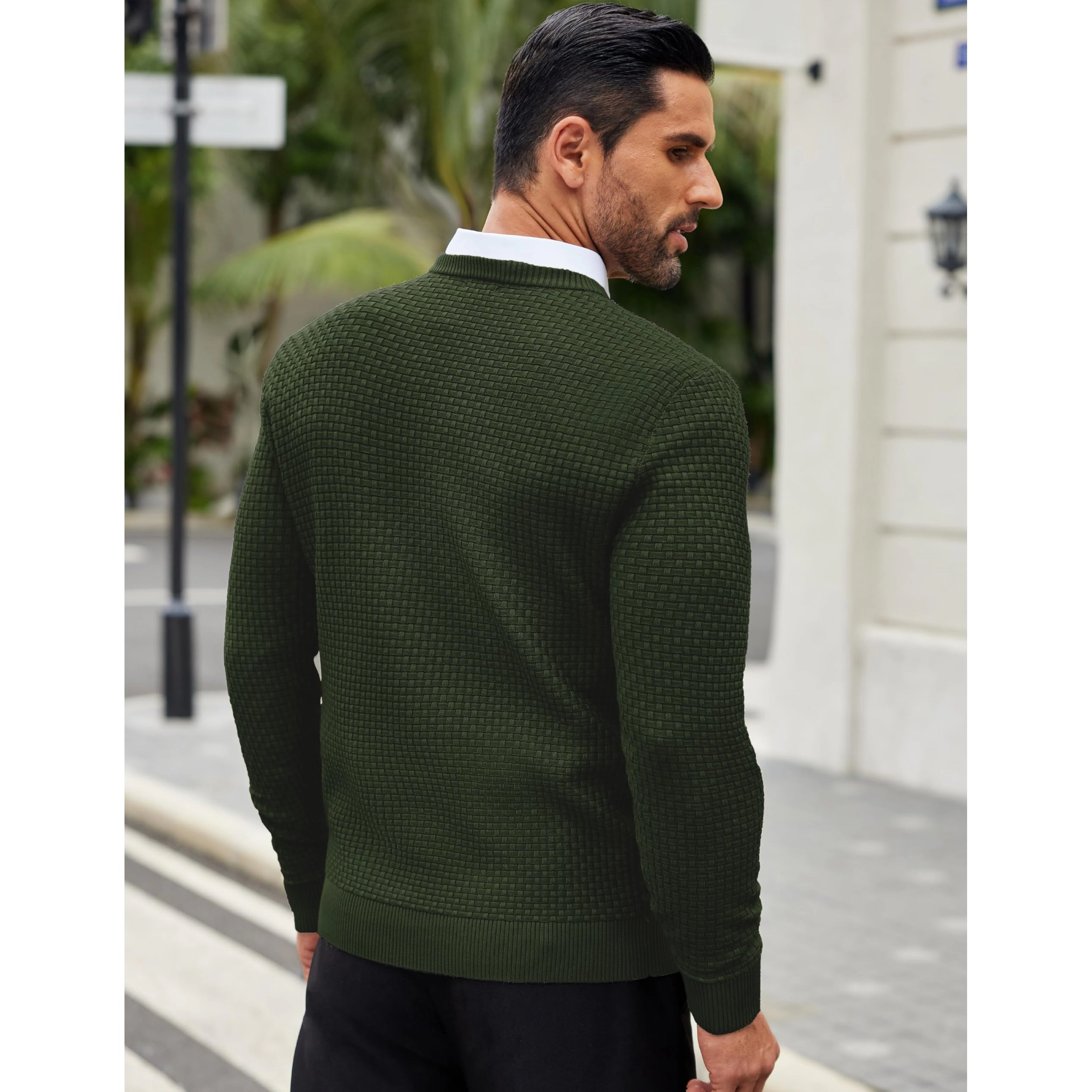 COOFANDY Mens Textured Long Sleeve Sweater Fall Crew Neck Casual Pullover Tops