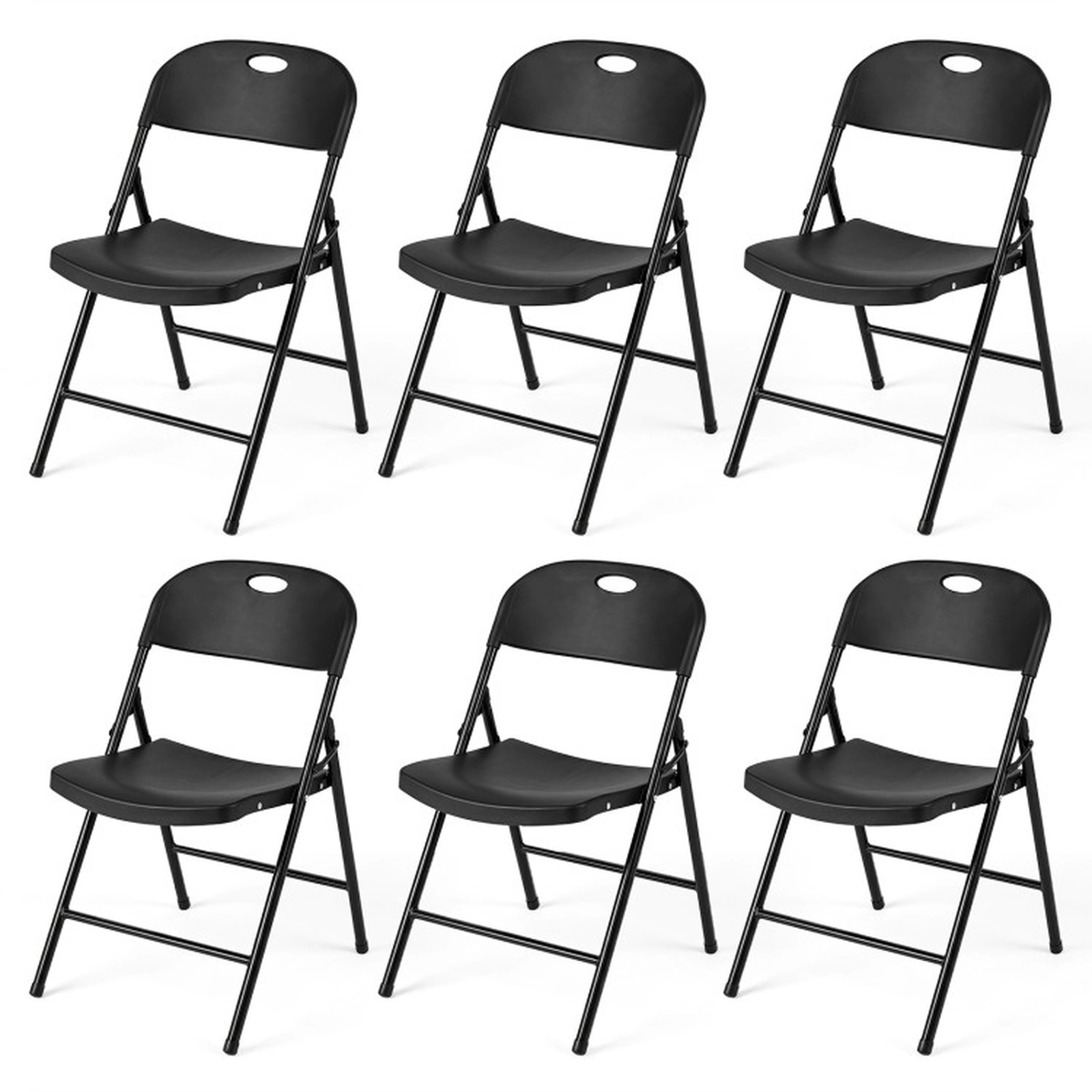 SUGIFT Set of 6 Foldable Dining Chairs with Ergonomic Backrest 330-lb Capacity White/Black