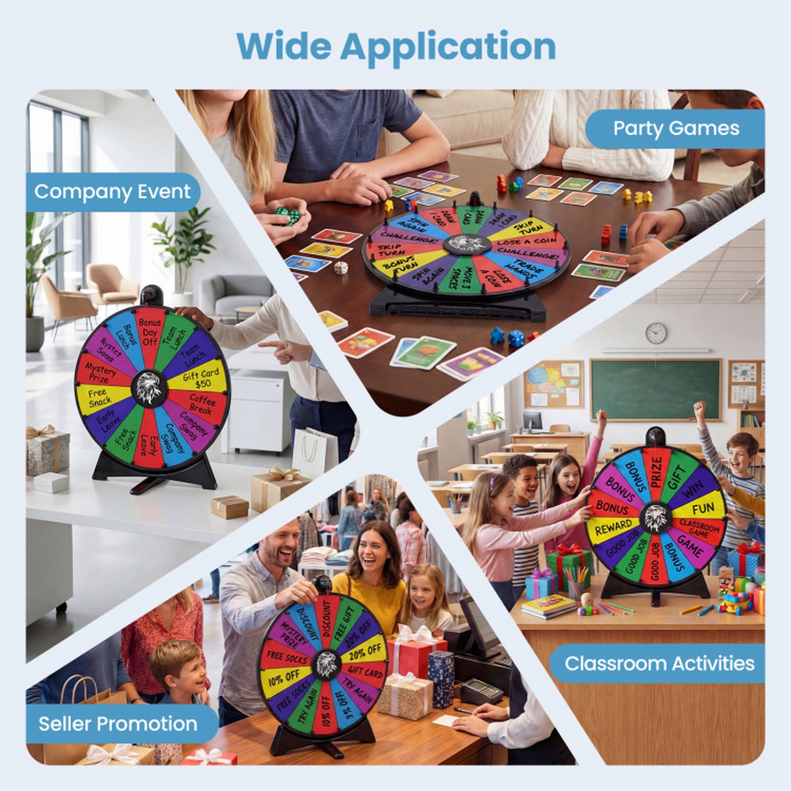 SUGIFT 20-in 14-Slot Acrylic Spin Prize Wheel with Blackboard Marker Spare Pointer and Chalkboard Eraser