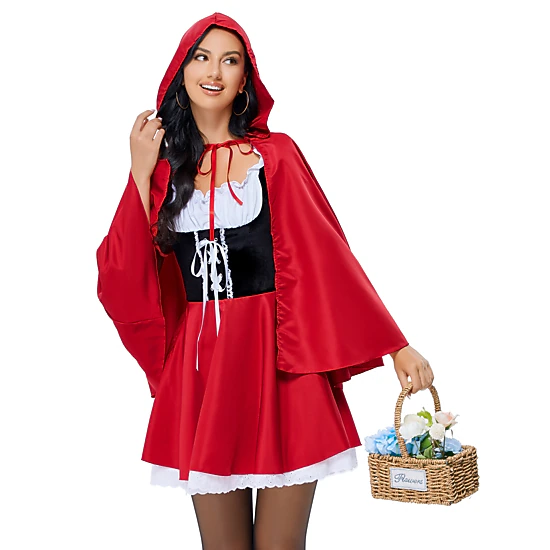 BLUEMING Little Red Riding Hood Costume Women Halloween Party Dress ...