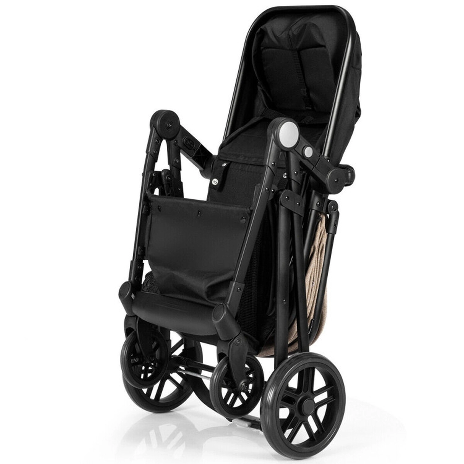 SUGIFT Baby Light Brown 2-in-1 Foldable Stroller with Reversible Bassinet 37-in W 43-in H 33-lb Seat Capacity
