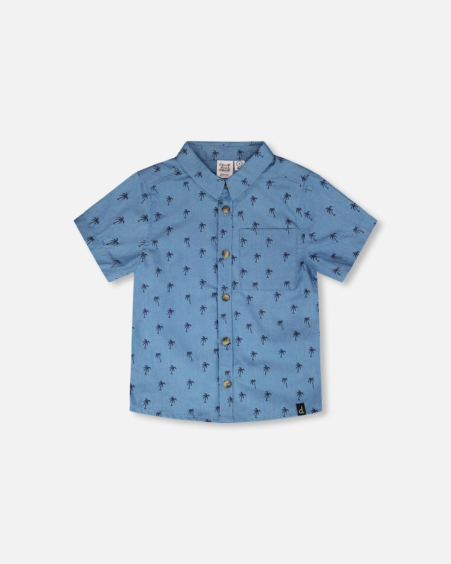 Deux par Deux Boys Short Sleeve Chambray Shirt Palm Print