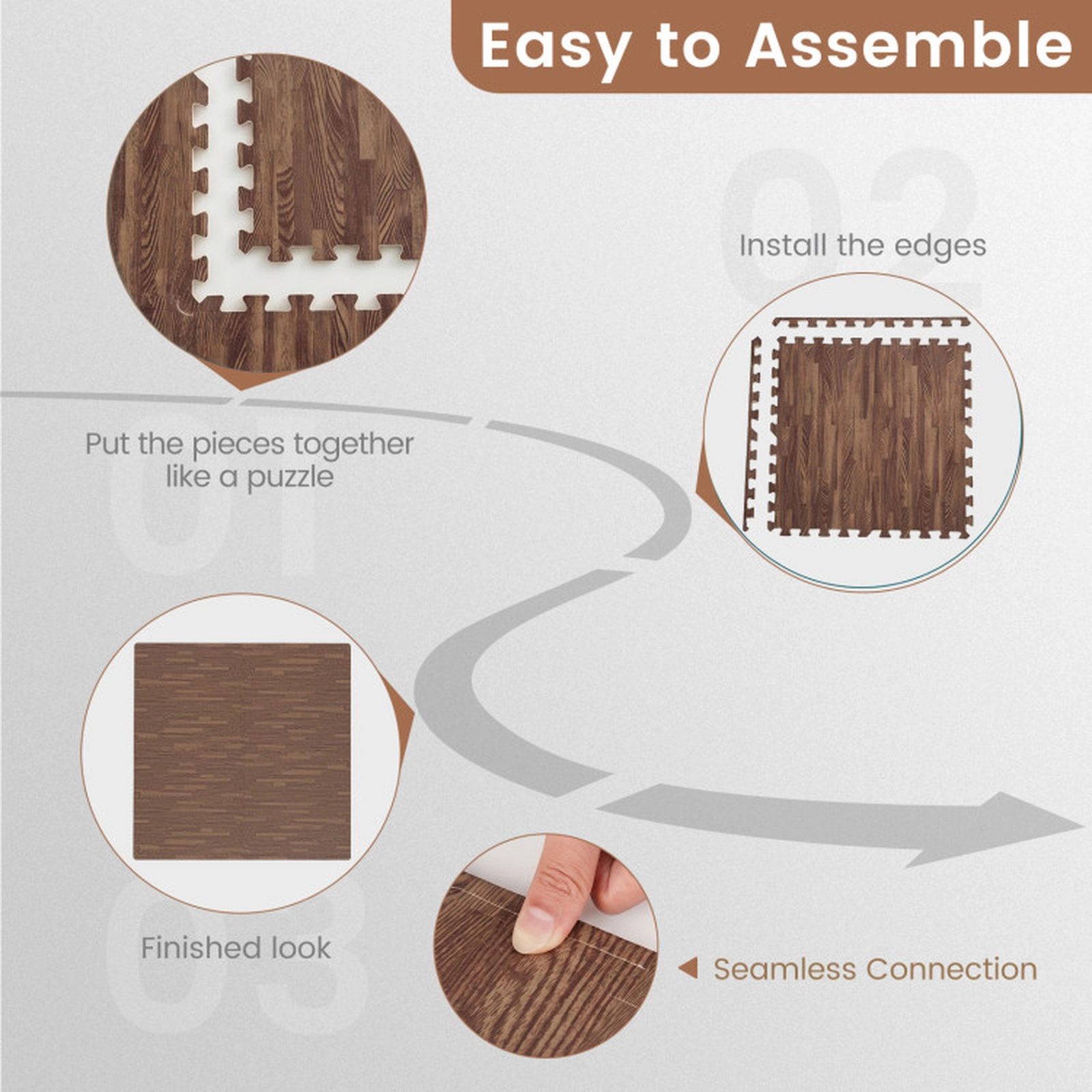SUGIFT 25-Tile Wood Grain EVA Foam Interlocking Floor Mats with 50 Borders 24-in Square Coverage 100-sq-ft Brown