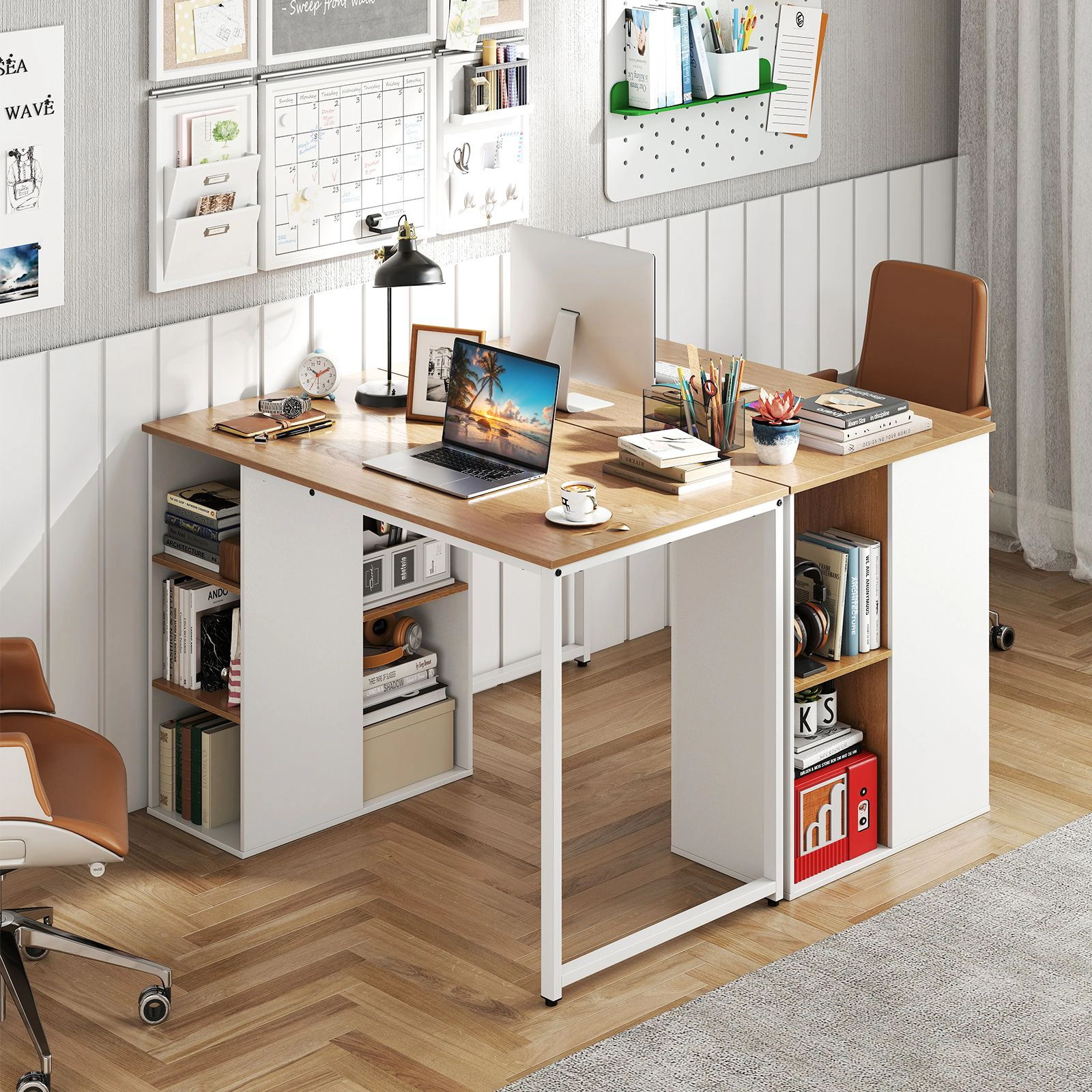 SlickBlue 45 Inch Computer Desk With 5 Storage Shelves