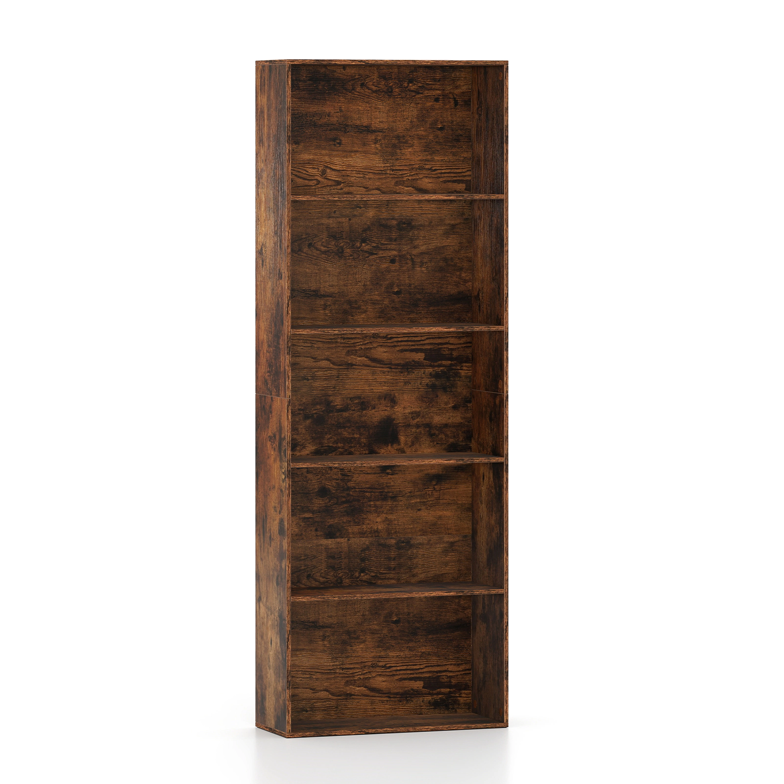 SUGIFT Rustic Brown 5-Tier Bookshelf 67 in with Dual Anti-Tipping Kits