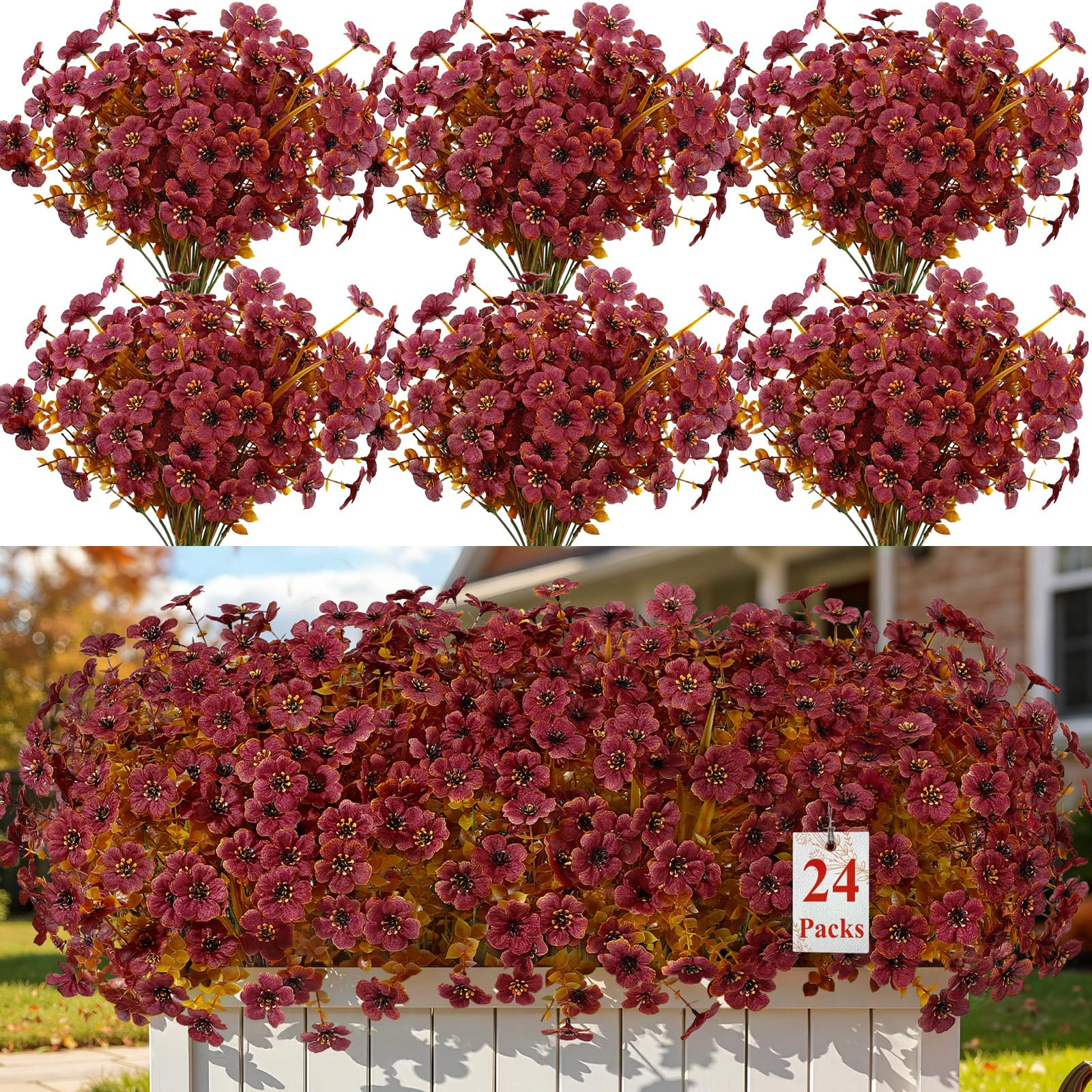 PUPWE 48 Artificial Fall Flowers  Uv Resistant Faux Mums Porch