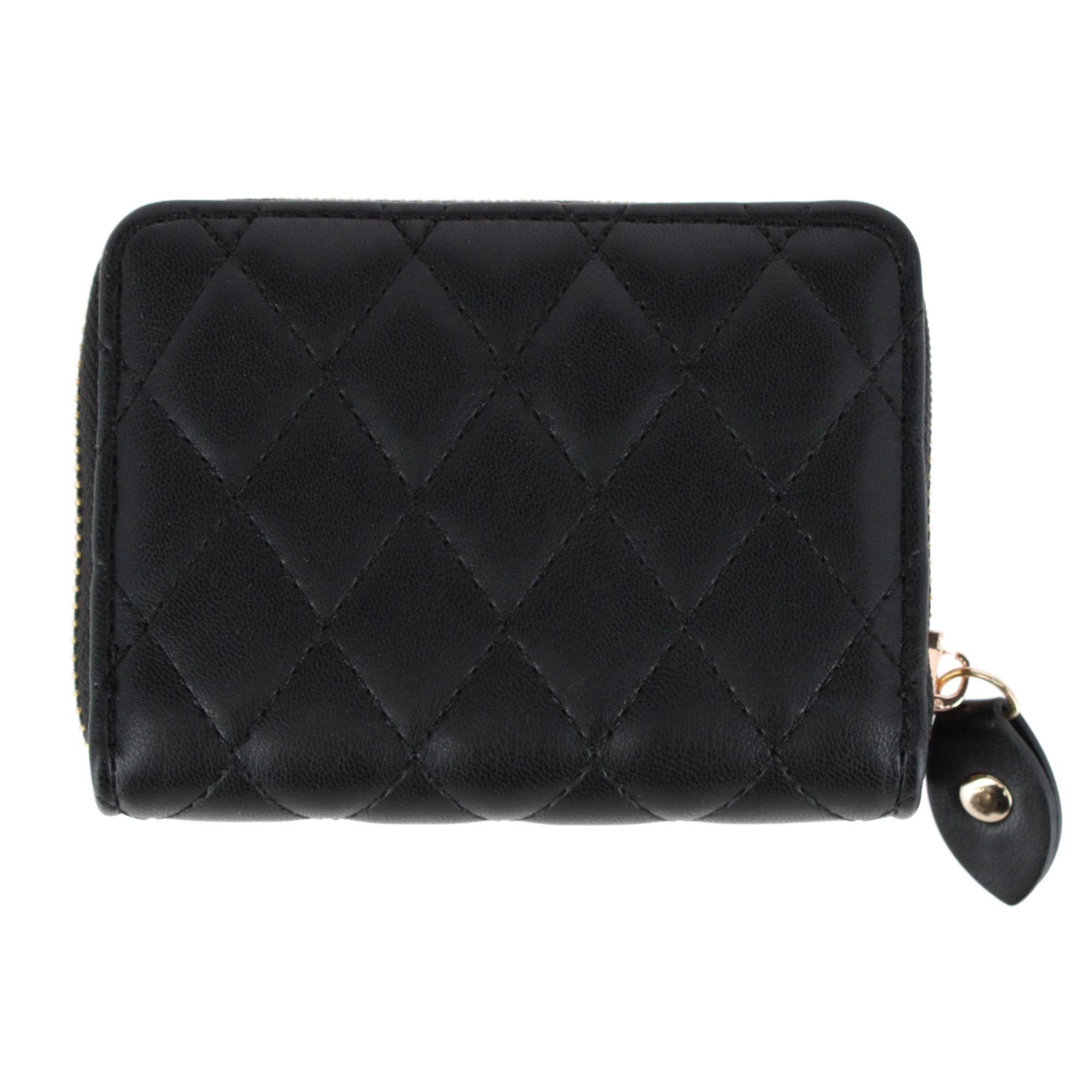 CTM Women's Premium Faux Leather Quilted Look Zip Around Card Case