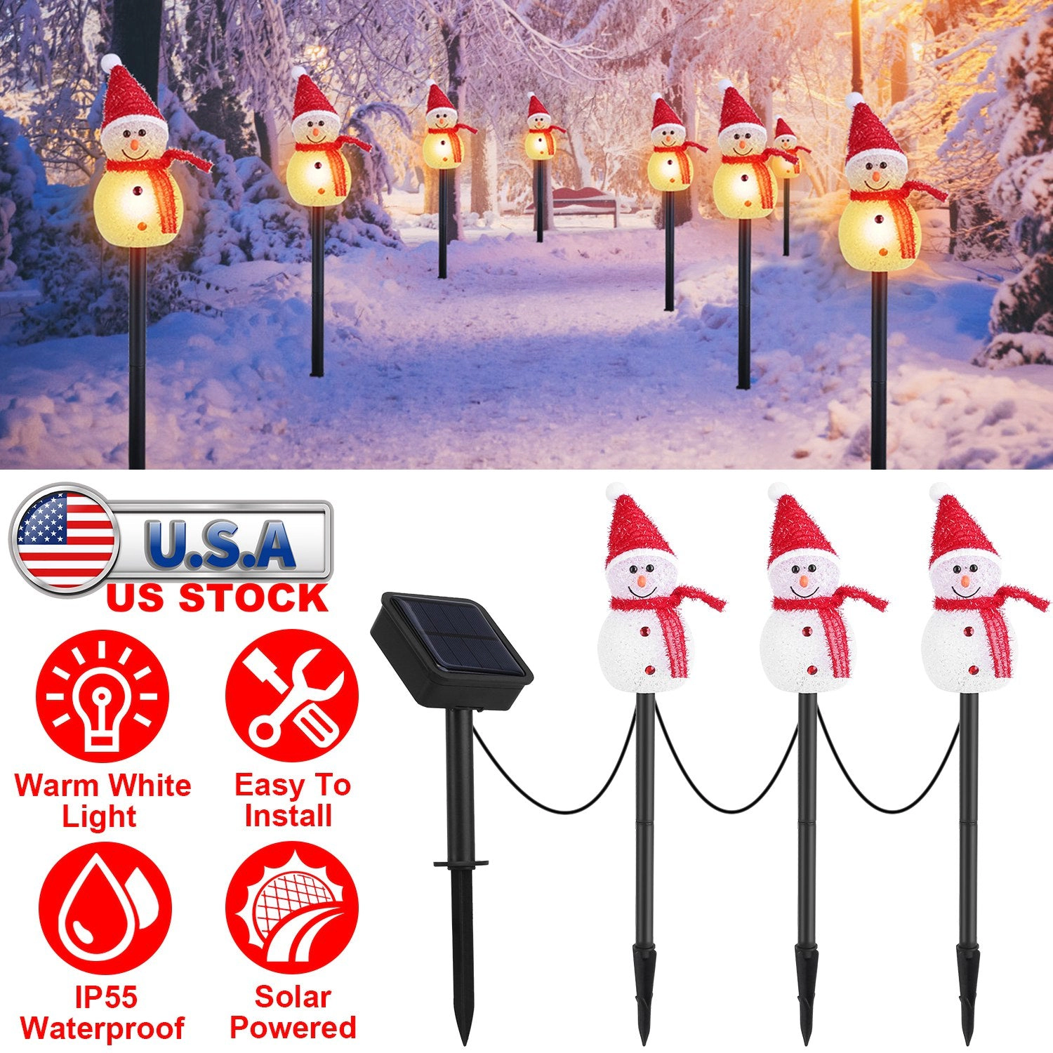 GBruno Solar 3-Pc Snowman Christmas Garden Stake Light