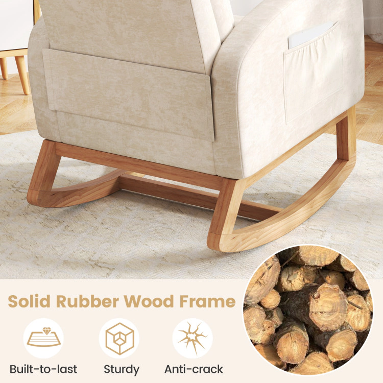 Hivvago Upholstered Chenille Rocking Armchair with Solid Rubber Wood Base for Nursery