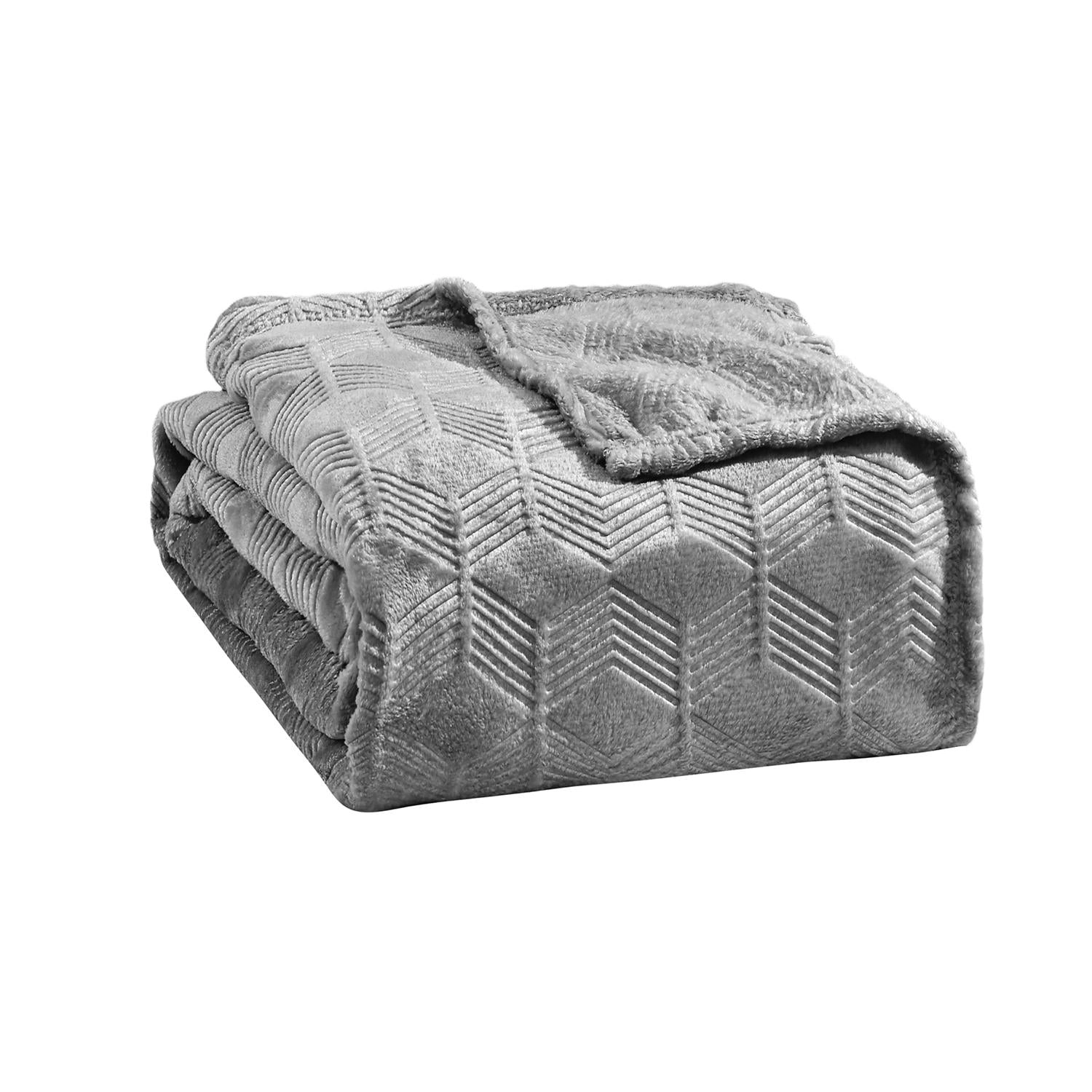 Amrani Bedcover Embossed Blanket Soft Premium Microplush Grey by Plazatex