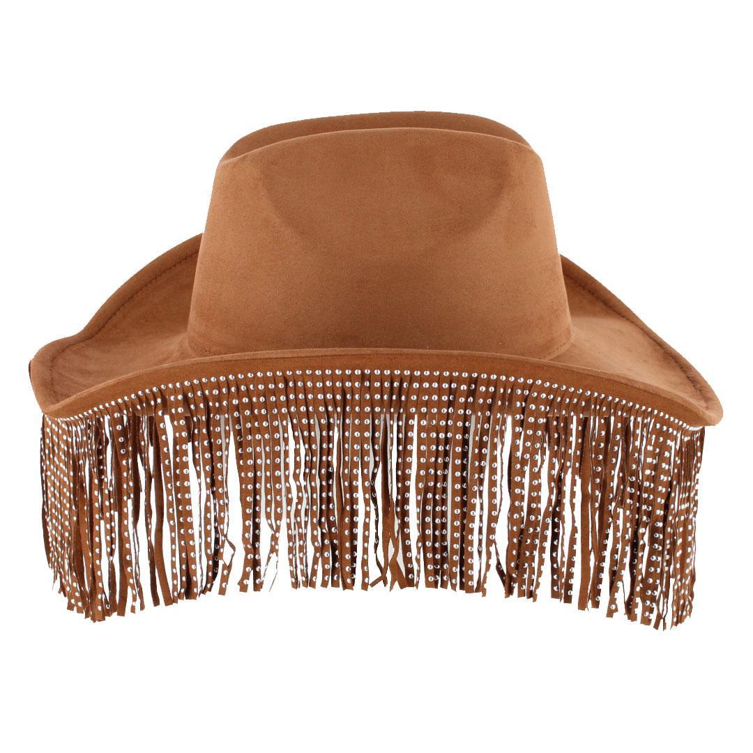 CTM Women's Studded Fringe Western Cowboy Hat