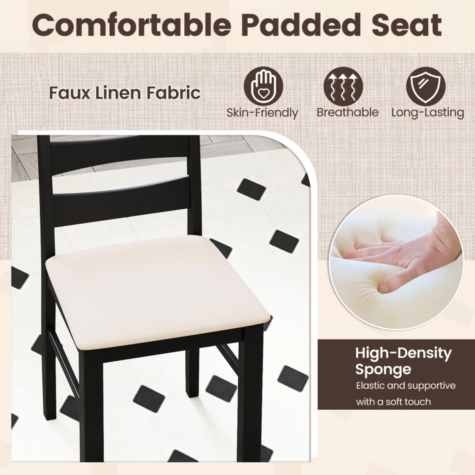 SUGIFT High Back Dining Room Chair 330-Lb Capacity Black & Beige 38-in Tall