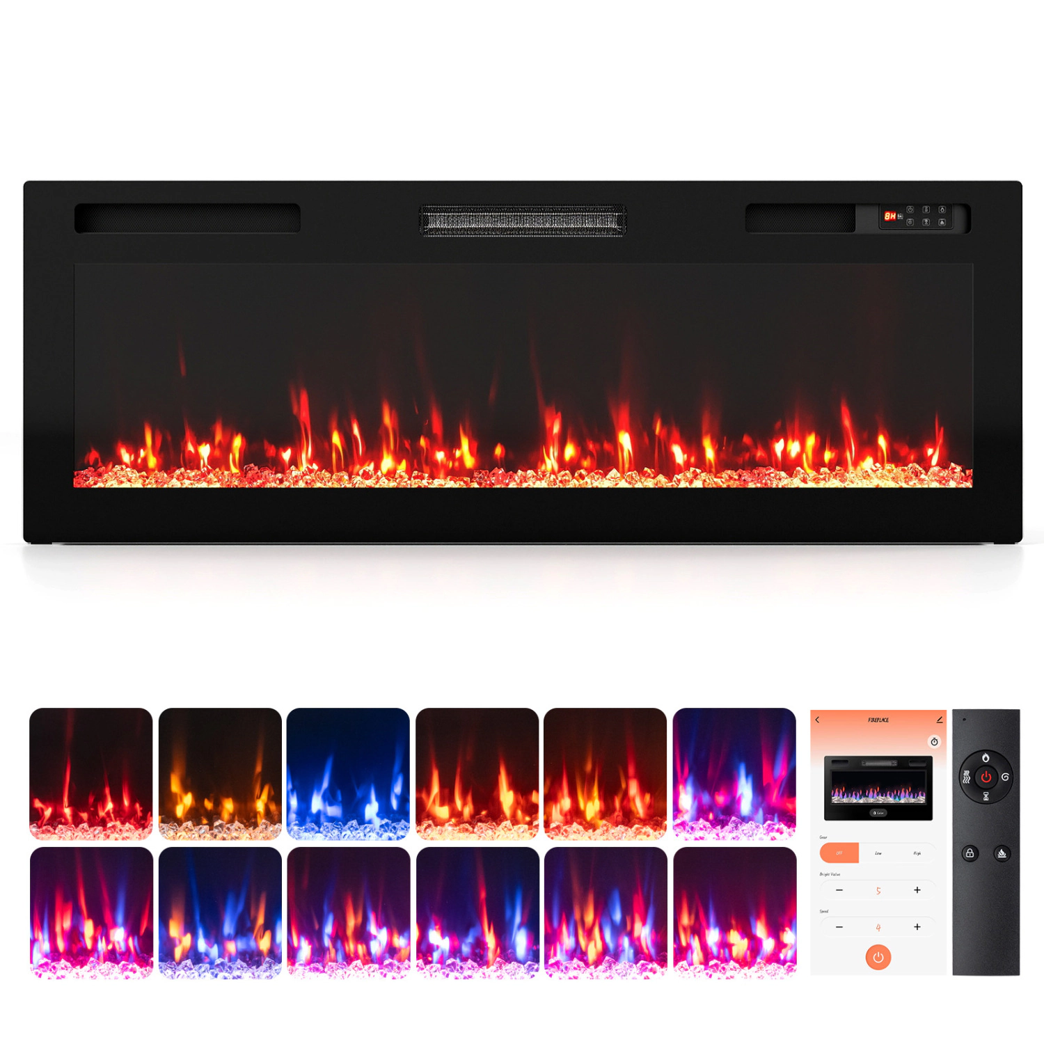 LJG 30/36/40/50/60/72 Inch Smart WiFi Electric Fireplace with Recessed and Wall Mounted