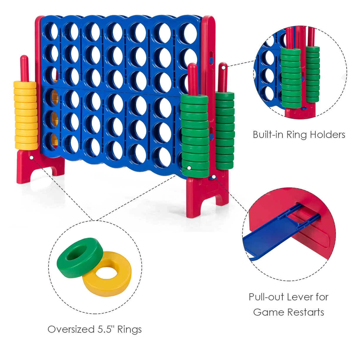 SUGIFT Red Jumbo 4-to-Score Giant Game Set with 42 Rings and Quick-Release Slider 47.5-in W 17-in D 41-in H