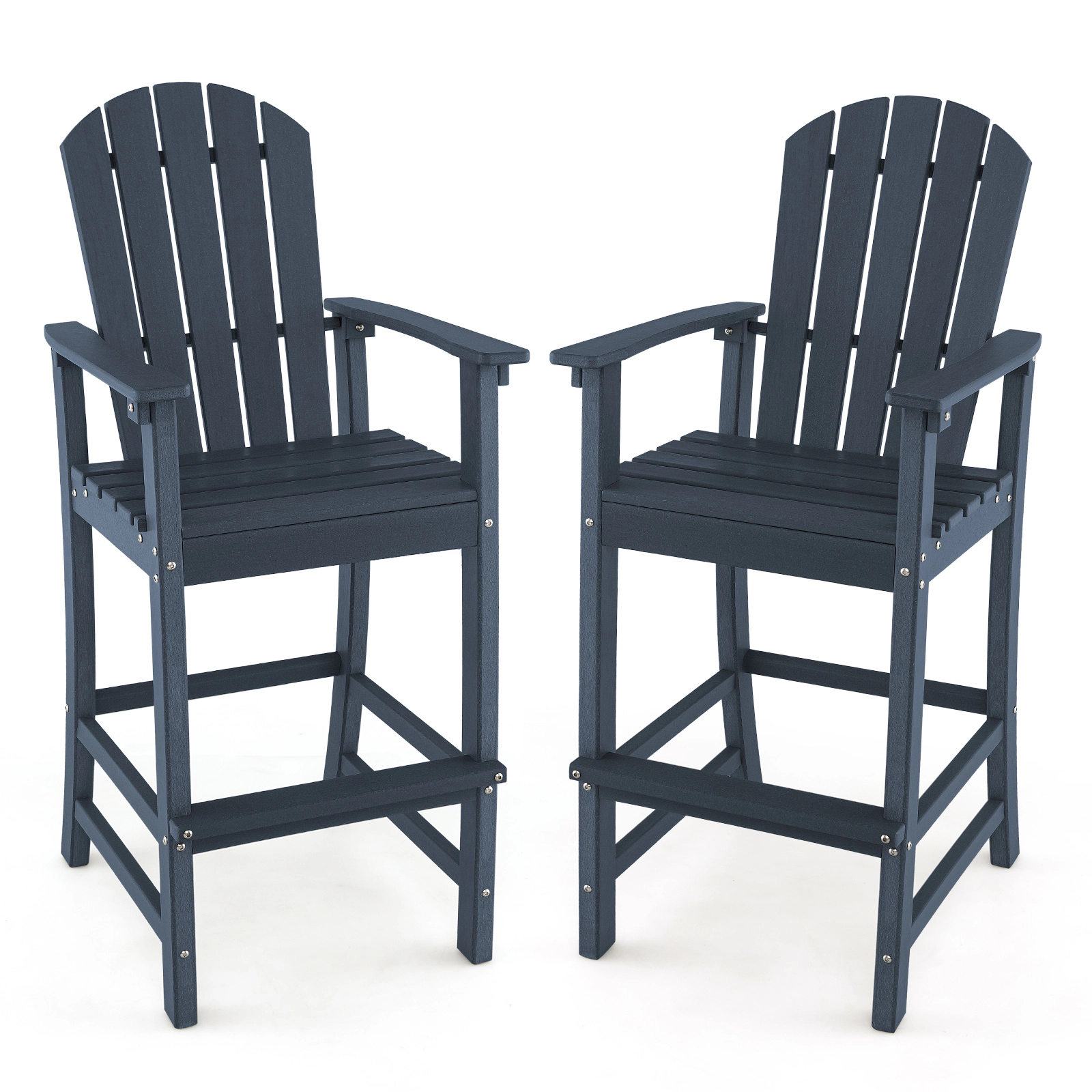 SUGIFT 30-In Counter-Height Navy HDPE Outdoor Bar Stool with Armrests, Footrest, 360-Lb Capacity