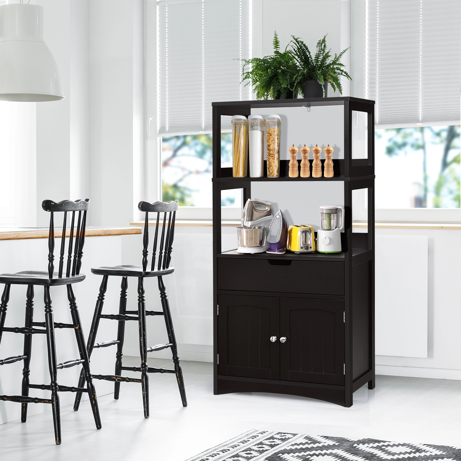 Glintex 48-Inch Bathroom Cabinet with Guarded Shelves Drawer and Metal Hinges