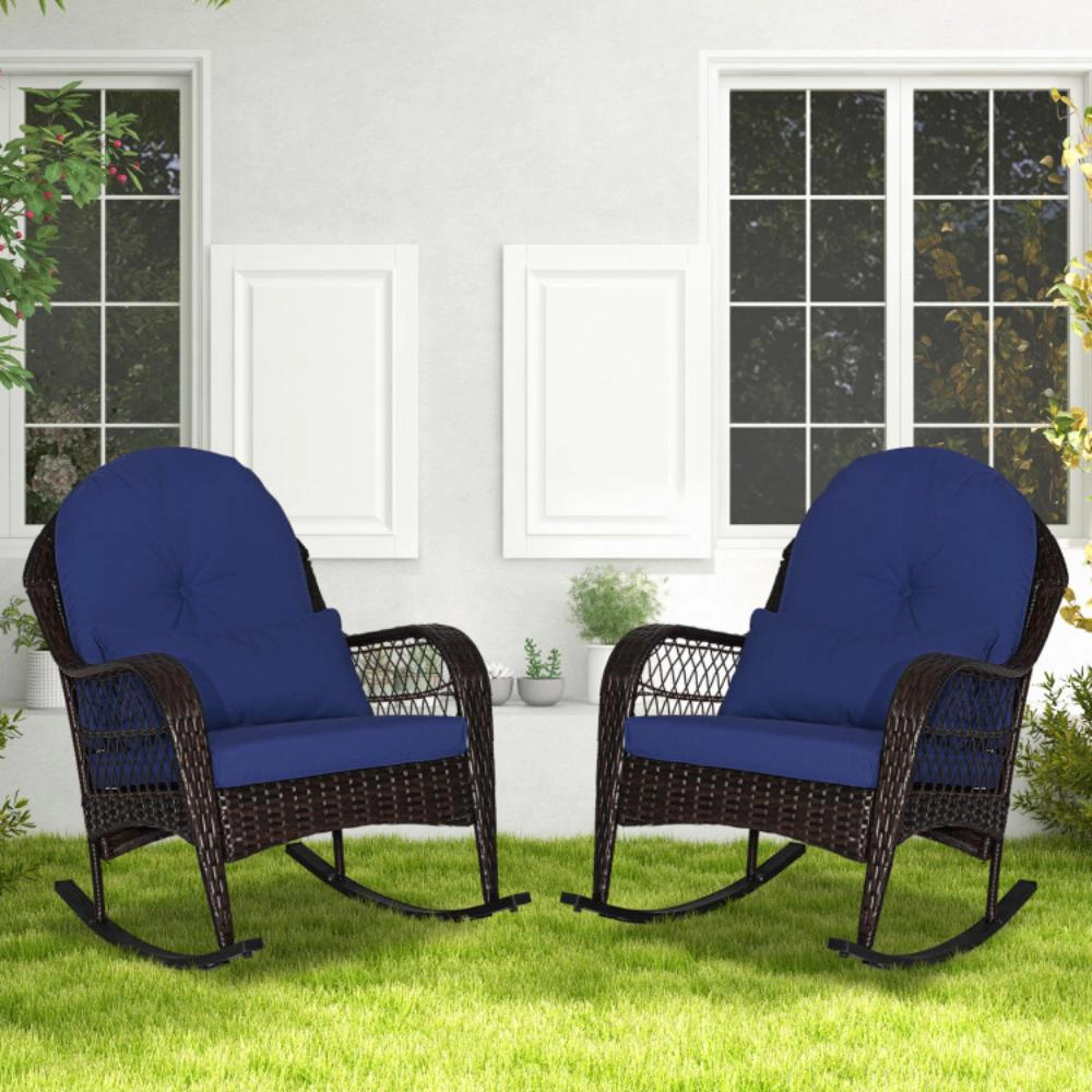 Hivvago Patio Rattan Rocking Chair With Seat Back Cushions And Waist Pillow