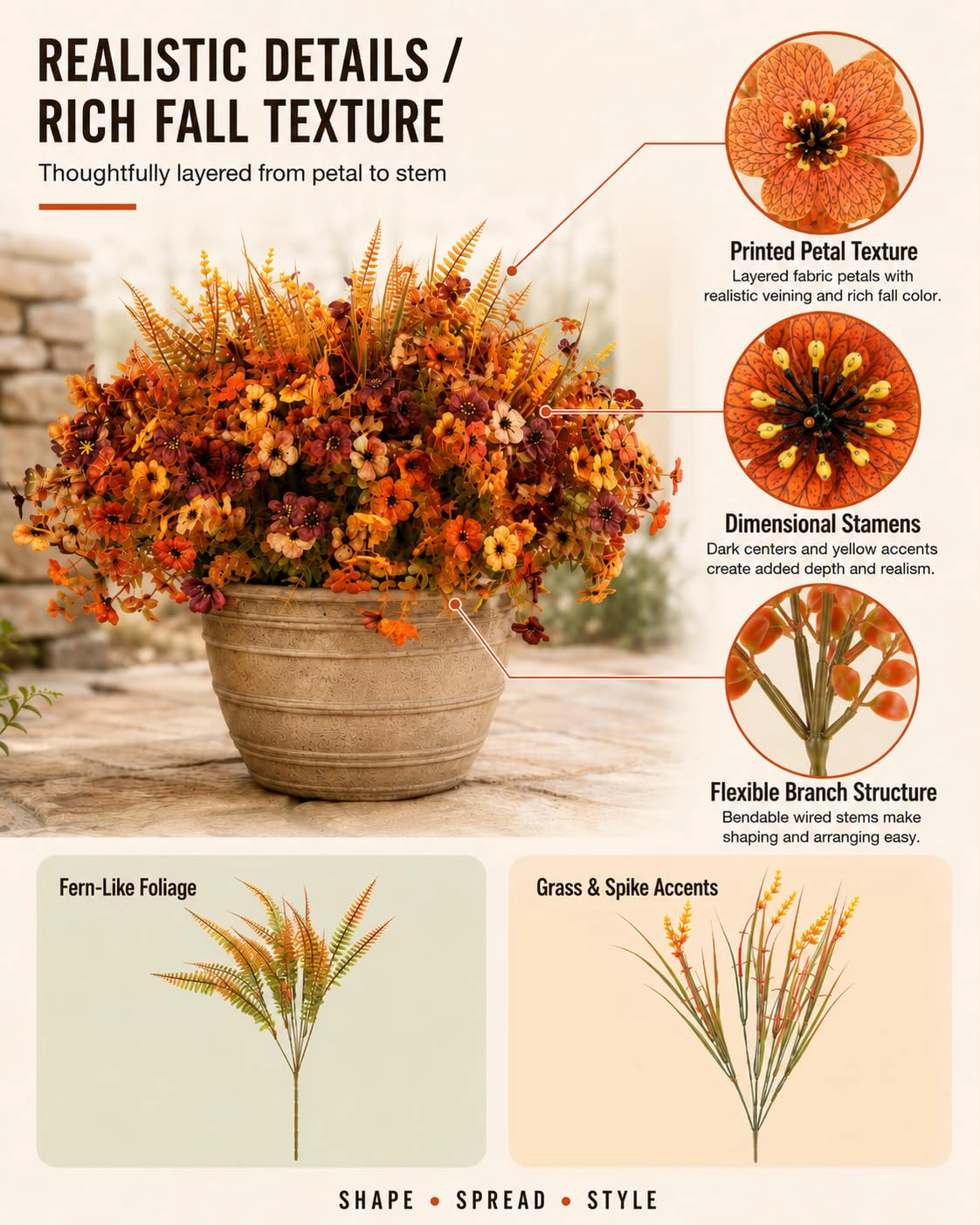 PUPWE 20 Stems Faux Fall Flowers For Outdoor Planters Full & Layered