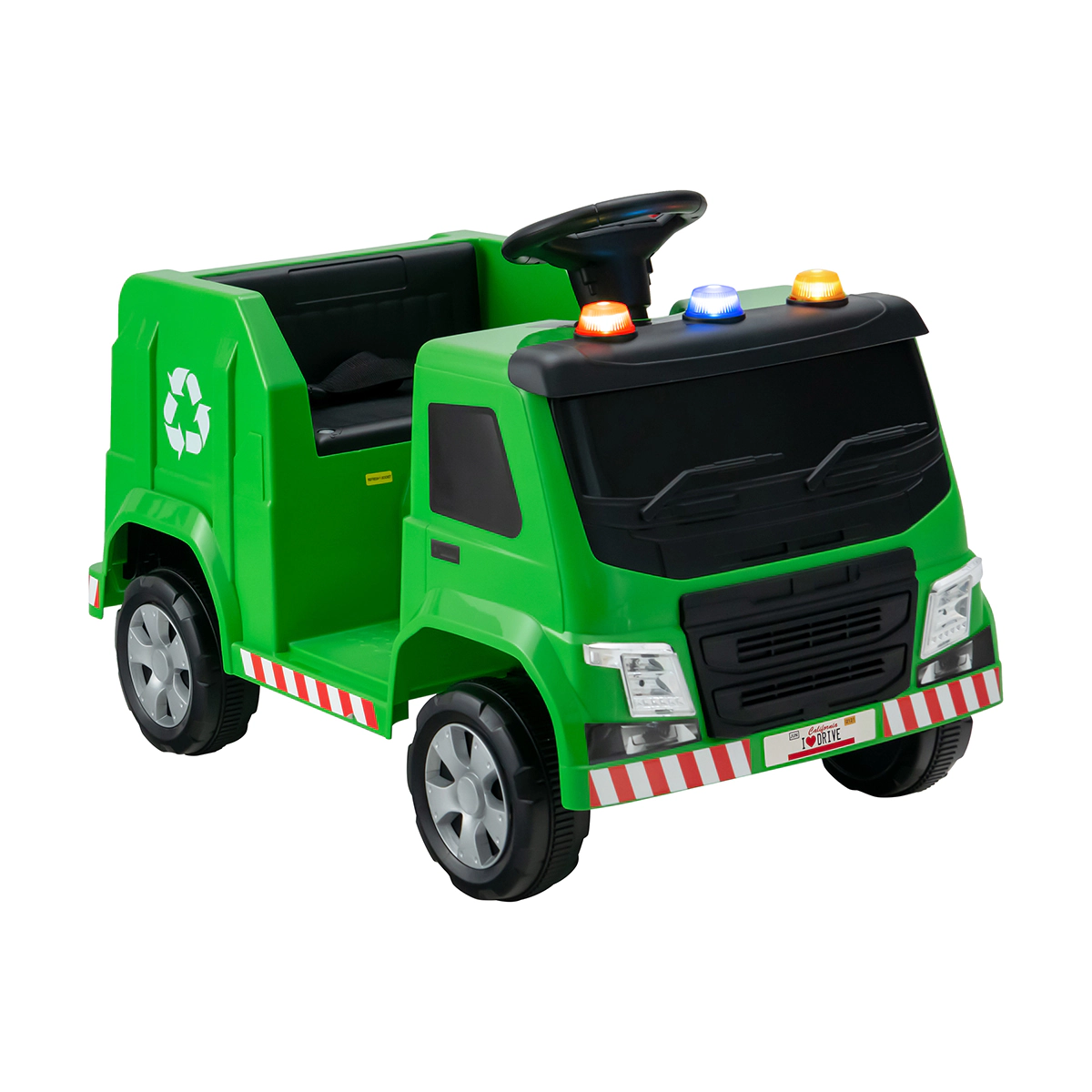 SUGIFT 12V Ride-On Garbage Truck with Remote Control Warning Lights 77-lb Capacity Green