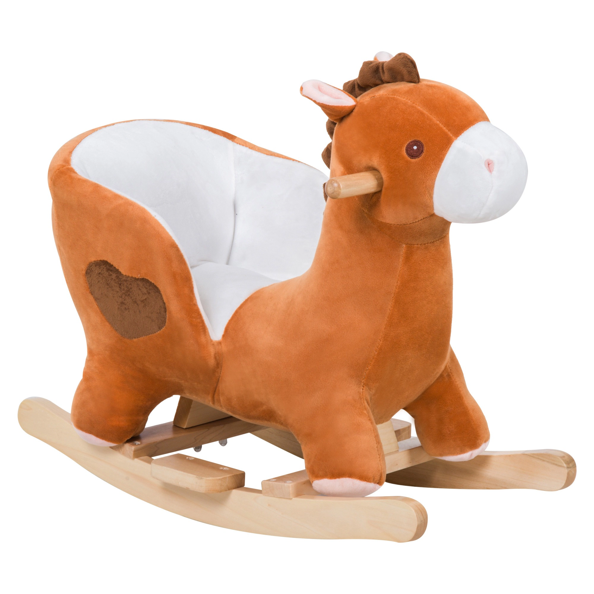 HONGGE Kids Wooden Rocking Horse with Plush Cover and Lullaby Sound, Sturdy Steel Frame, Brown, Ages 18 Months+
