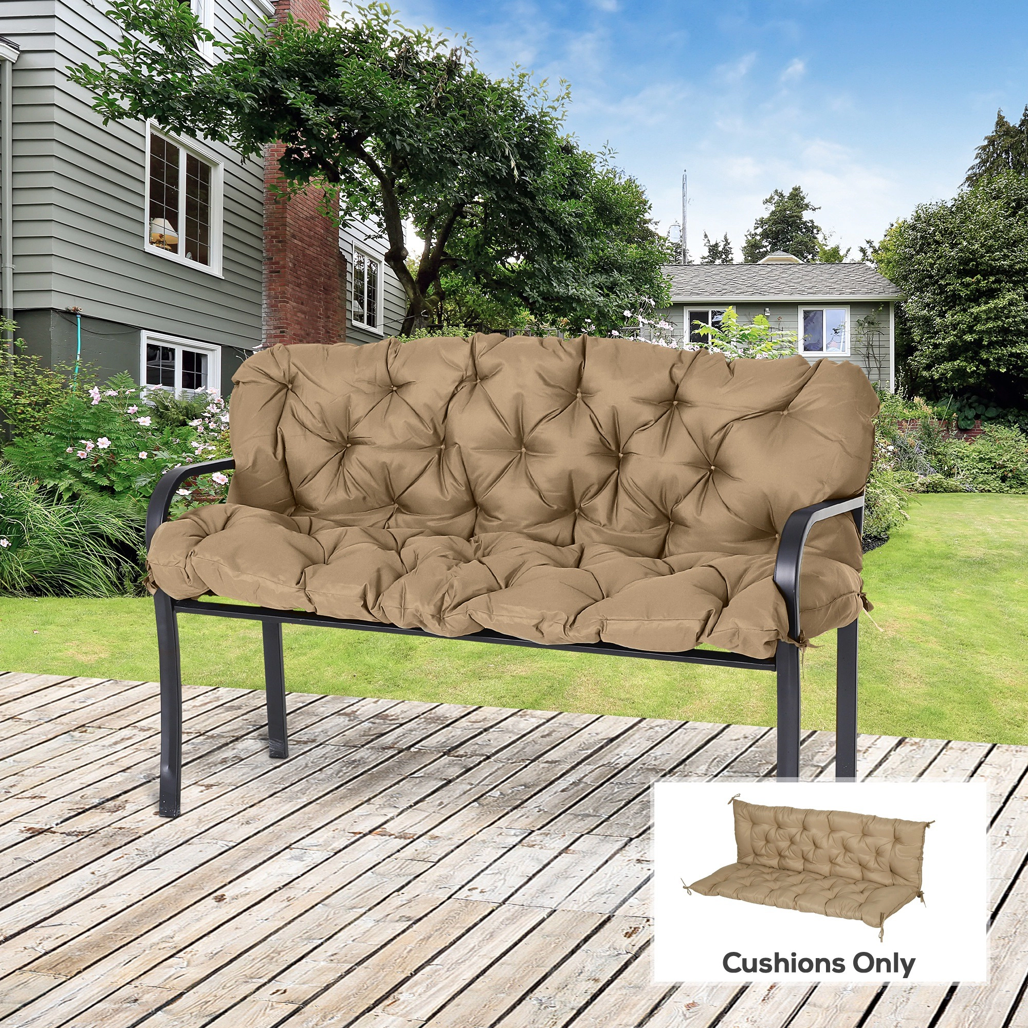 HONGGE 59" x 38" Tufted Bench Cushion for Outdoor Furniture, 3-Seater Replacement Swing Chair, Patio Sofa/Couch
