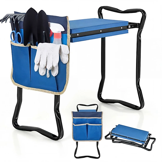 SUGIFT Folding Steel Frame Handle EVA Seat Pad Garden Kneeler Stool 23-in x 11-in x 19.5-in 300-lb Capacity Blue