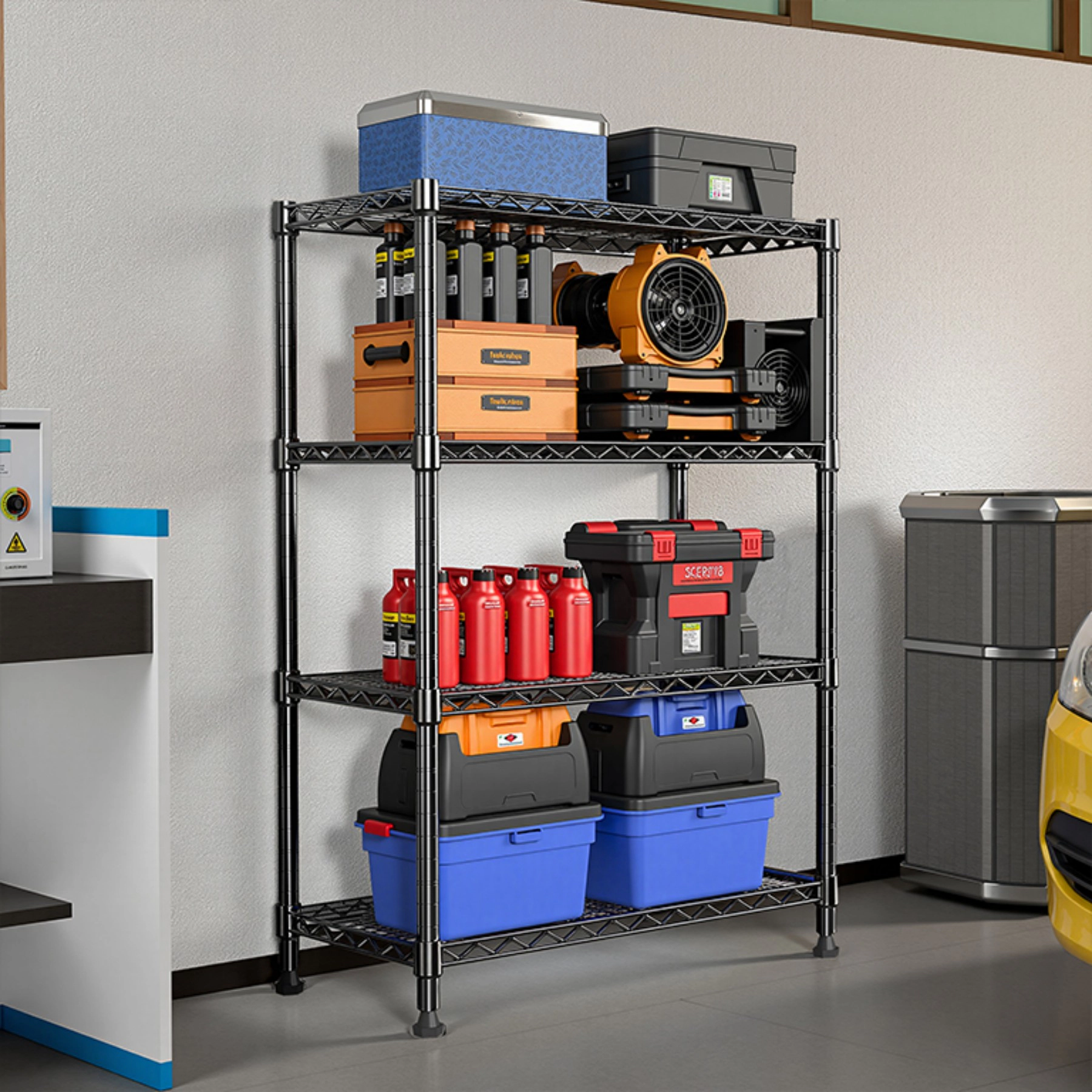 Flynama 4 Tier Heavy Duty Black Steel Shelving 1000 LBS 53.4 in H x 23.6 in W x 13.7 in D for Home