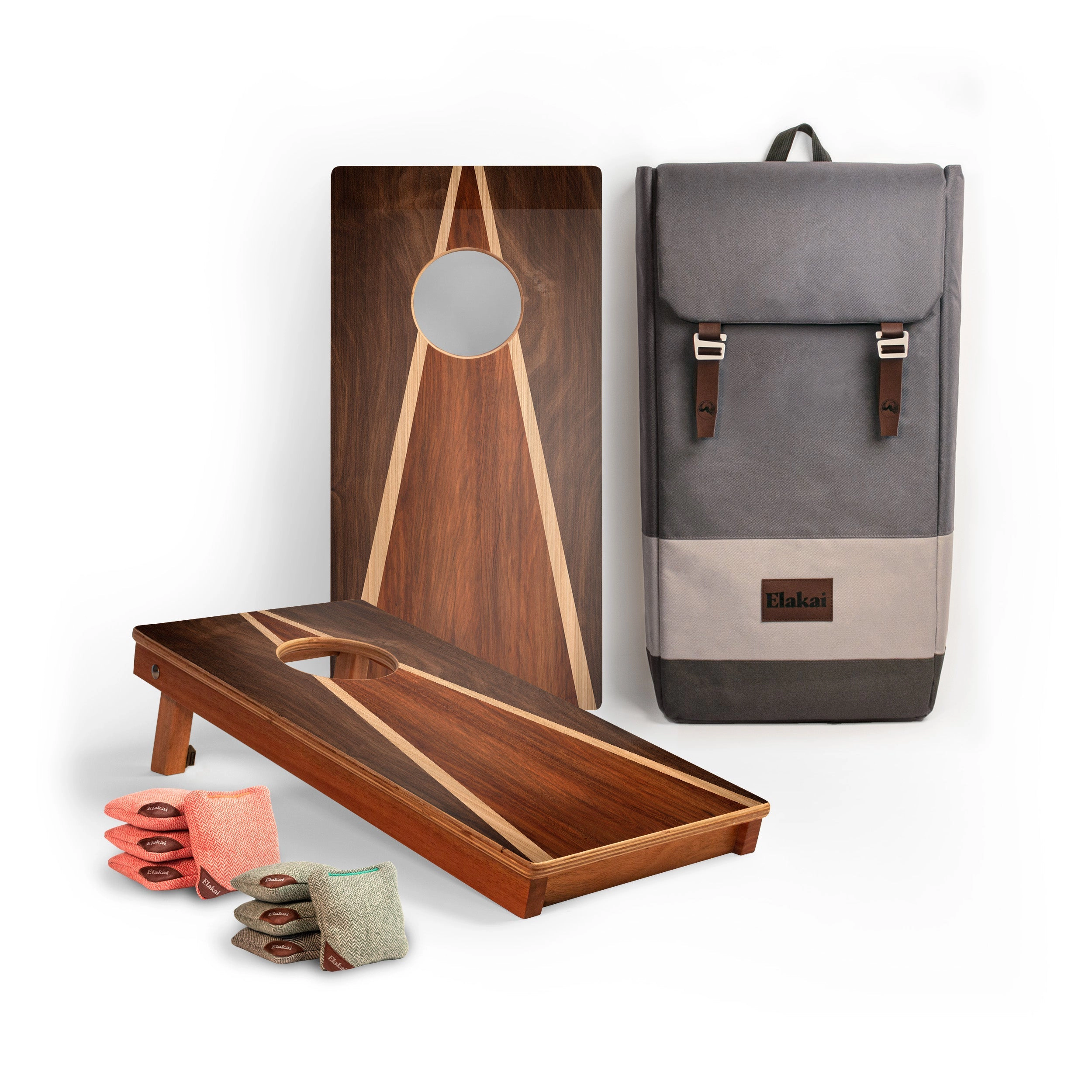 Elakai 1ft x 2ft  Dark Wood Triangle Mahogany Pathfinder Cornhole Board Set