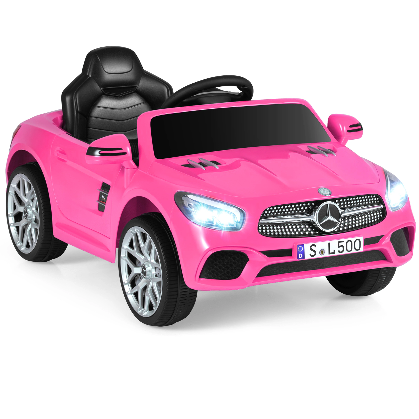 SUGIFT 12V Pink Kids Ride-On Car with Licensed Mercedes-Benz Body Remote Music and LED Lights 41-in W