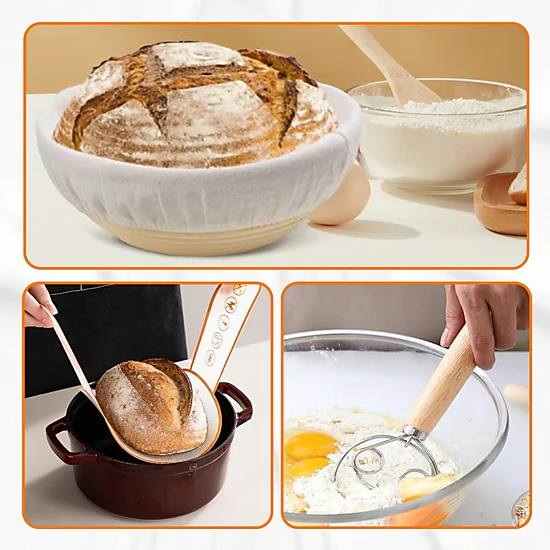 Cheer Collection Sourdough Proofing Set with 2 Round 9-Inch Rattan Bannetons and Baking Tools