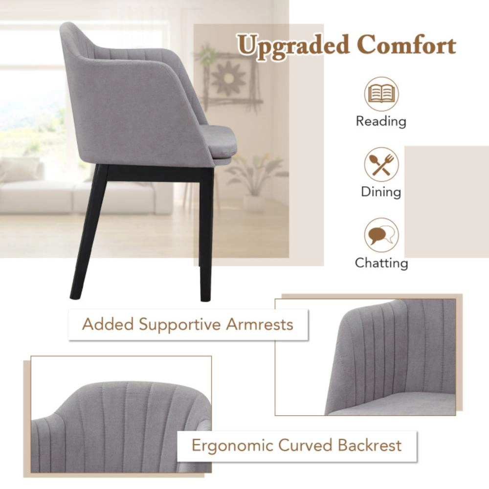 Hivvago Upholstered Velvet Accent Modern Dining Chairs Set of 2 with Curved Backrests-Grey